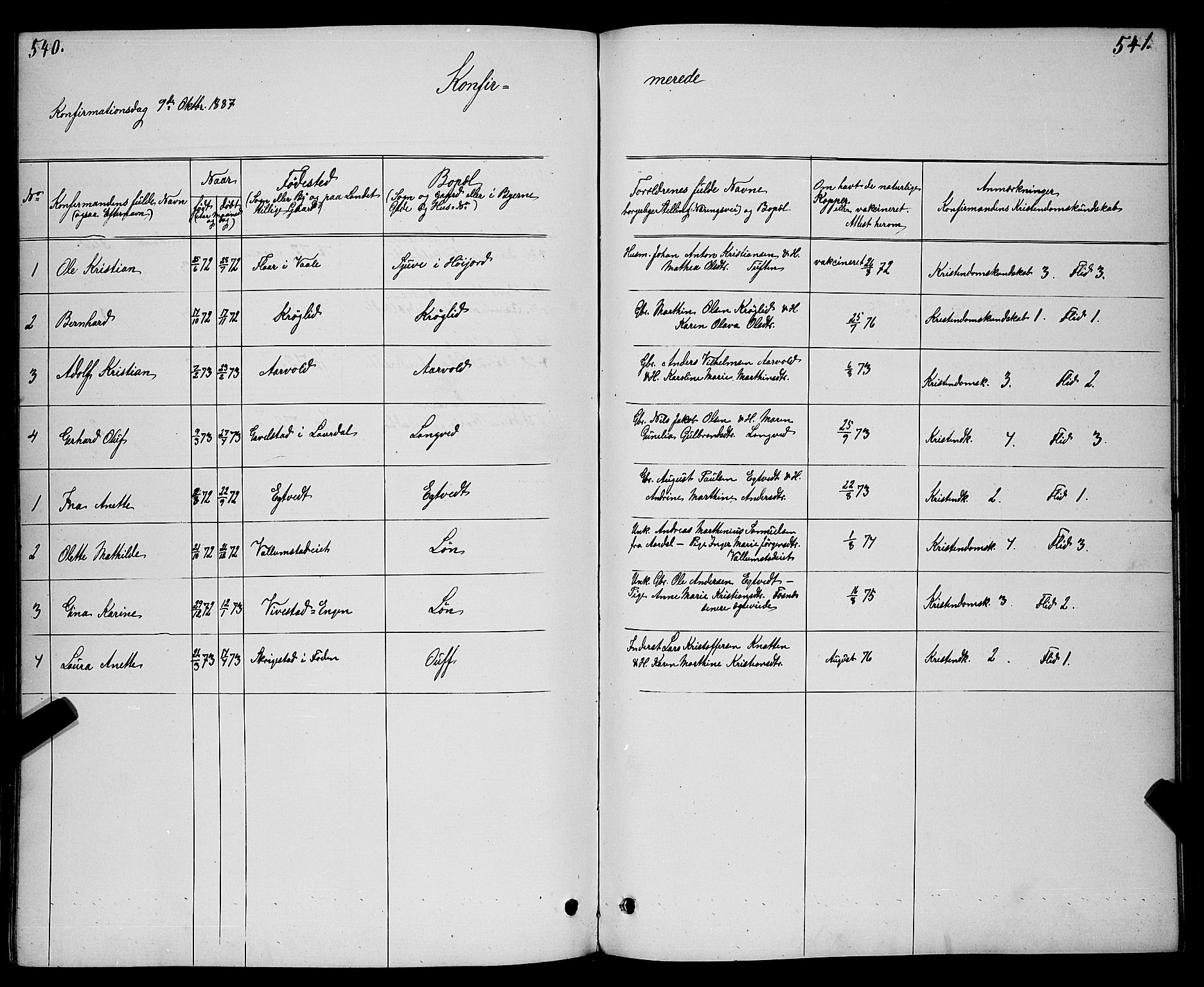 Ramnes kirkebøker, AV/SAKO-A-314/G/Gc/L0001: Klokkerbok nr. III 1, 1869-1903, s. 540-541