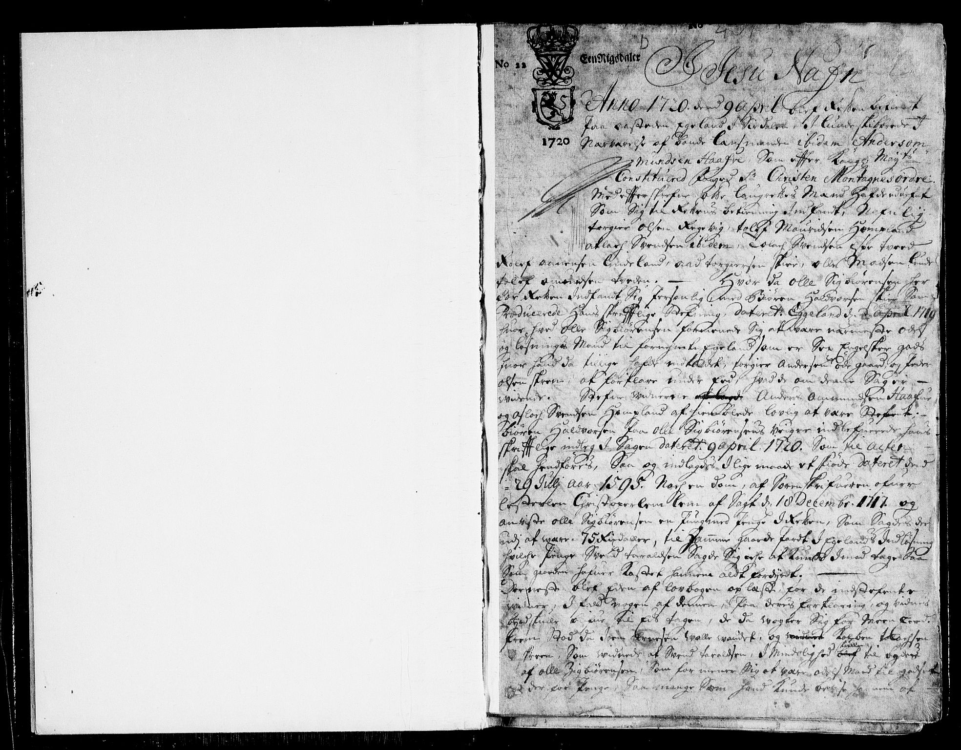 Jæren og Dalane sorenskriveri, AV/SAST-A-100306/3/30/30BA/L0071: TINGBOK, 1720-1722, s. 0b-1a
