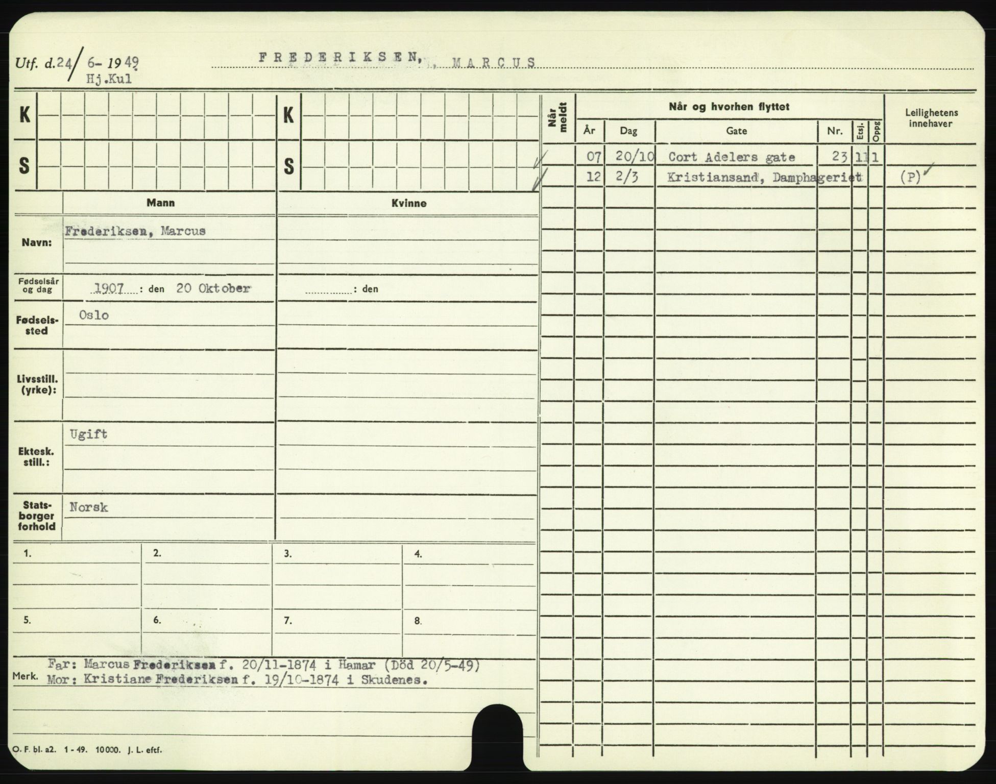 Oslo folkeregister, Registerkort, AV/SAO-A-11715/F/Fa/Fac/L0003: Menn, 1906-1914, s. 278a