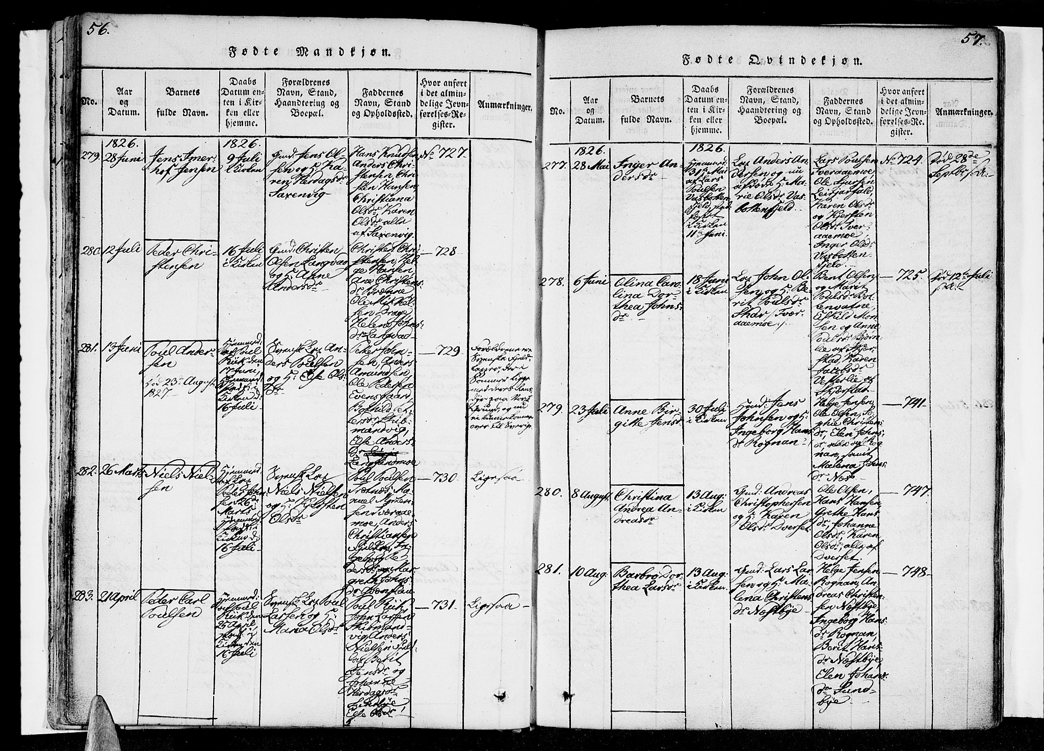 Ministerialprotokoller, klokkerbøker og fødselsregistre - Nordland, AV/SAT-A-1459/847/L0665: Ministerialbok nr. 847A05, 1818-1841, s. 56-57