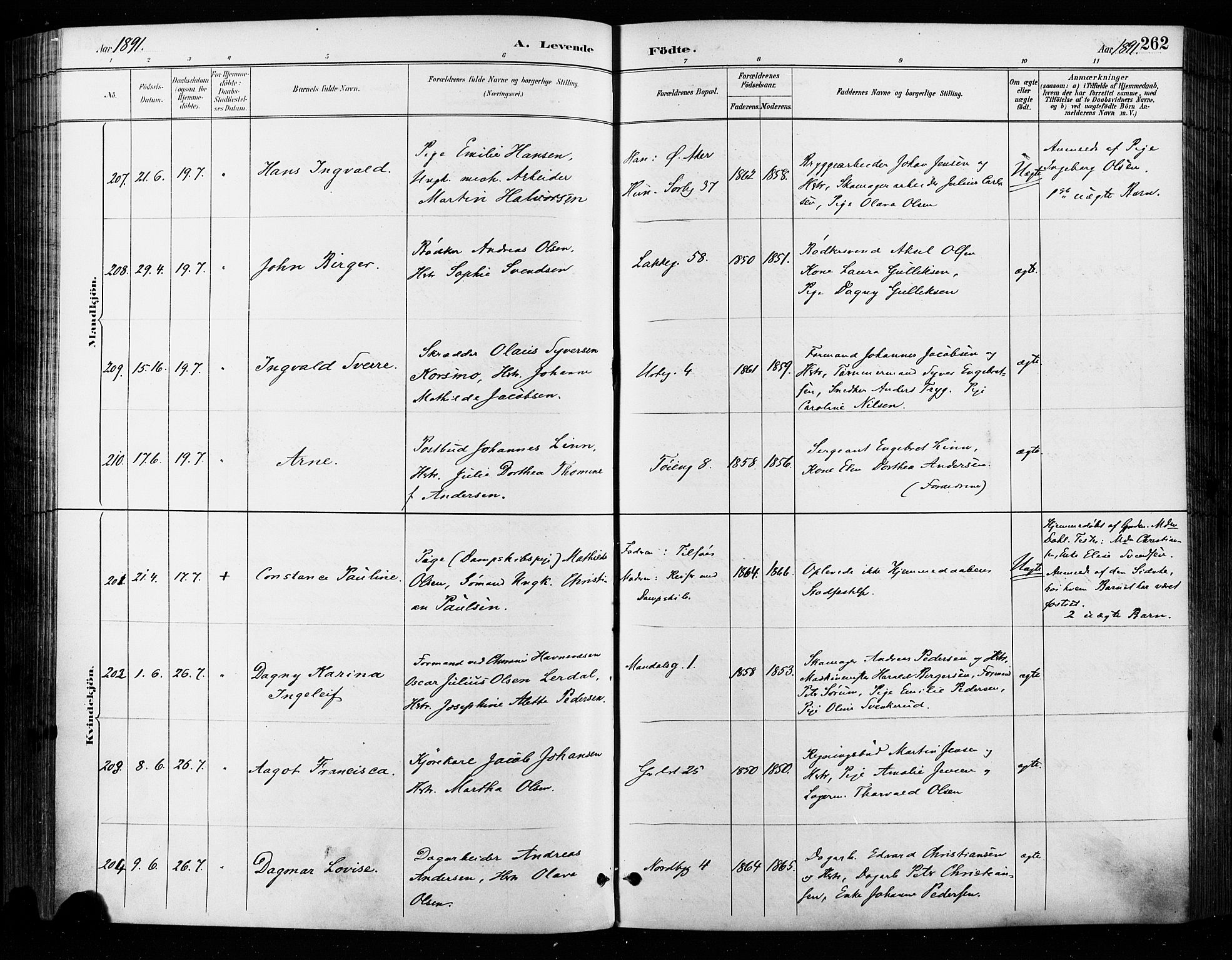 Grønland prestekontor Kirkebøker, SAO/A-10848/F/Fa/L0009: Ministerialbok nr. 9, 1888-1893, s. 262