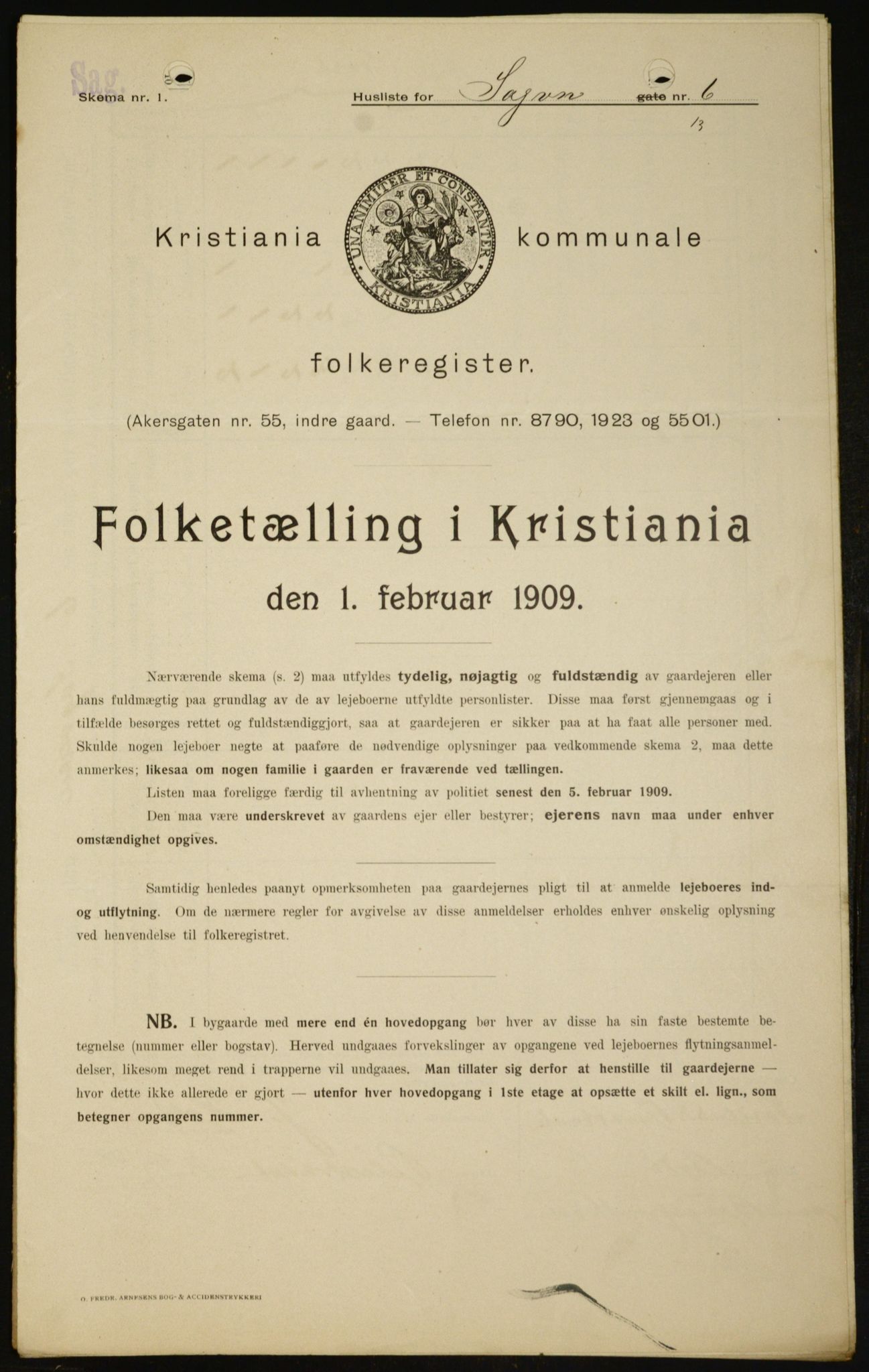 OBA, Kommunal folketelling 1.2.1909 for Kristiania kjøpstad, 1909, s. 78605