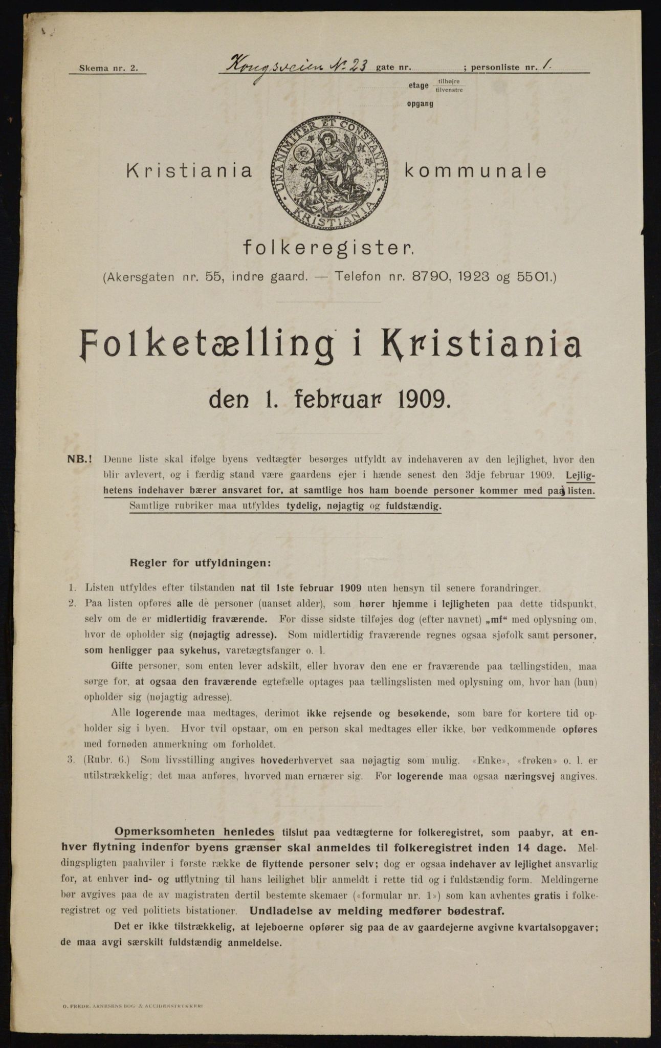 OBA, Kommunal folketelling 1.2.1909 for Kristiania kjøpstad, 1909, s. 48652