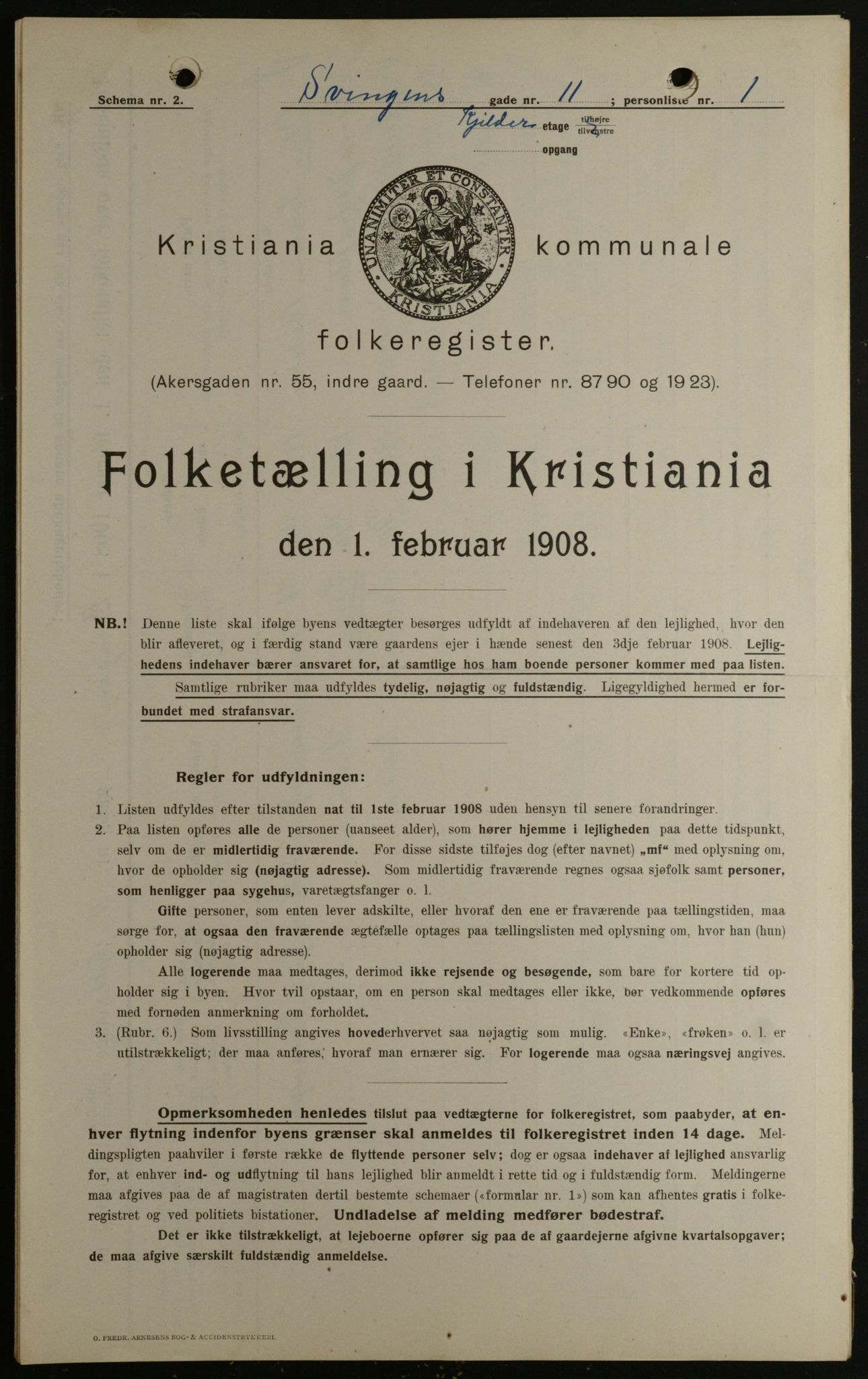 OBA, Kommunal folketelling 1.2.1908 for Kristiania kjøpstad, 1908, s. 95454