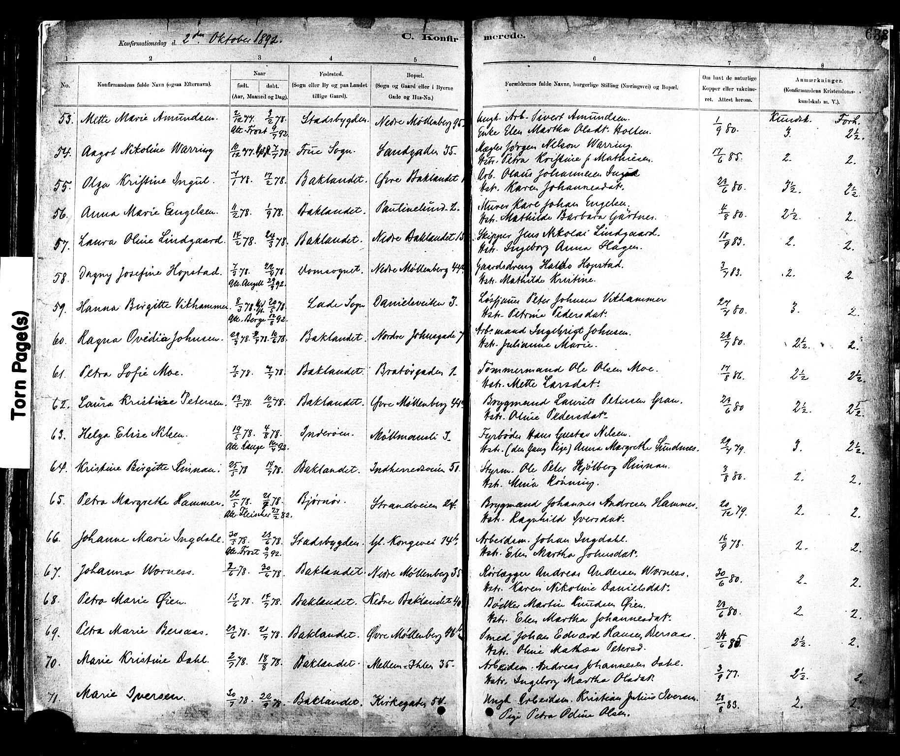 Ministerialprotokoller, klokkerbøker og fødselsregistre - Sør-Trøndelag, AV/SAT-A-1456/604/L0188: Ministerialbok nr. 604A09, 1878-1892, s. 638