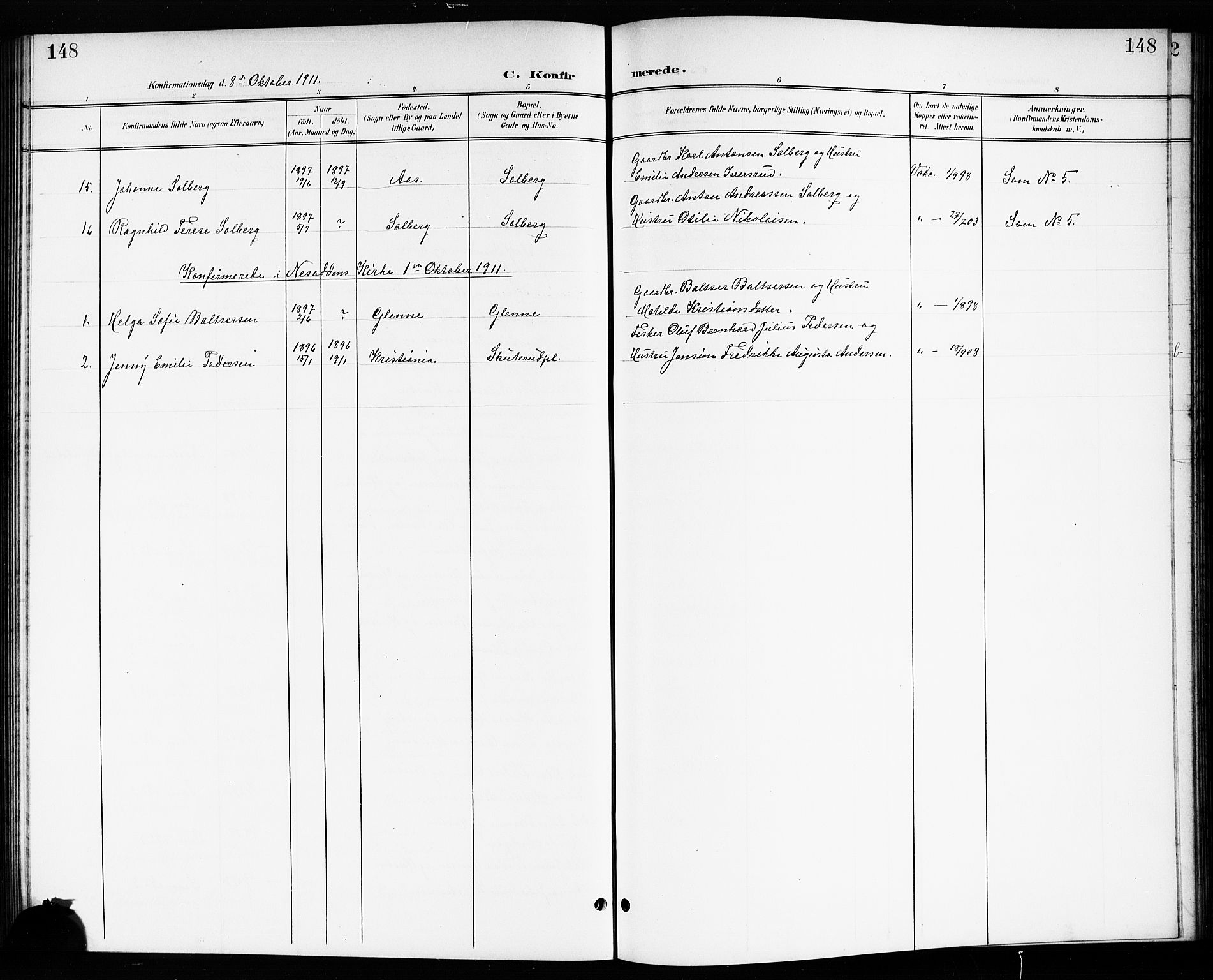 Drøbak prestekontor Kirkebøker, AV/SAO-A-10142a/G/Gb/L0001: Klokkerbok nr. II 1, 1901-1919, s. 148