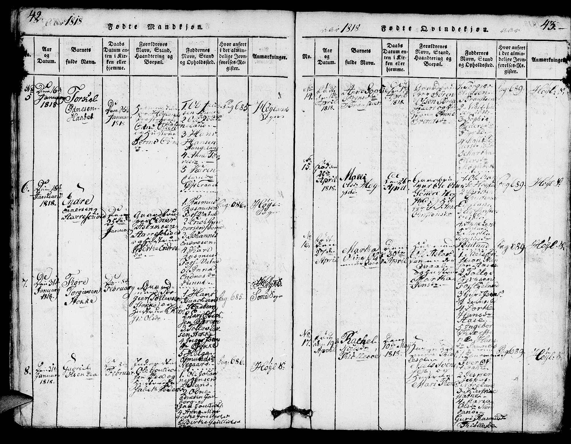 Høyland sokneprestkontor, AV/SAST-A-101799/001/30BA/L0006: Ministerialbok nr. A 6, 1815-1825, s. 42-43