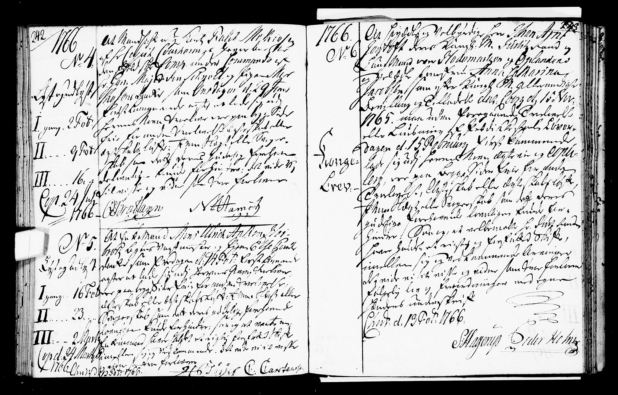 Oslo domkirke Kirkebøker, AV/SAO-A-10752/L/La/L0008: Forlovererklæringer nr. 8, 1759-1769, s. 242-243