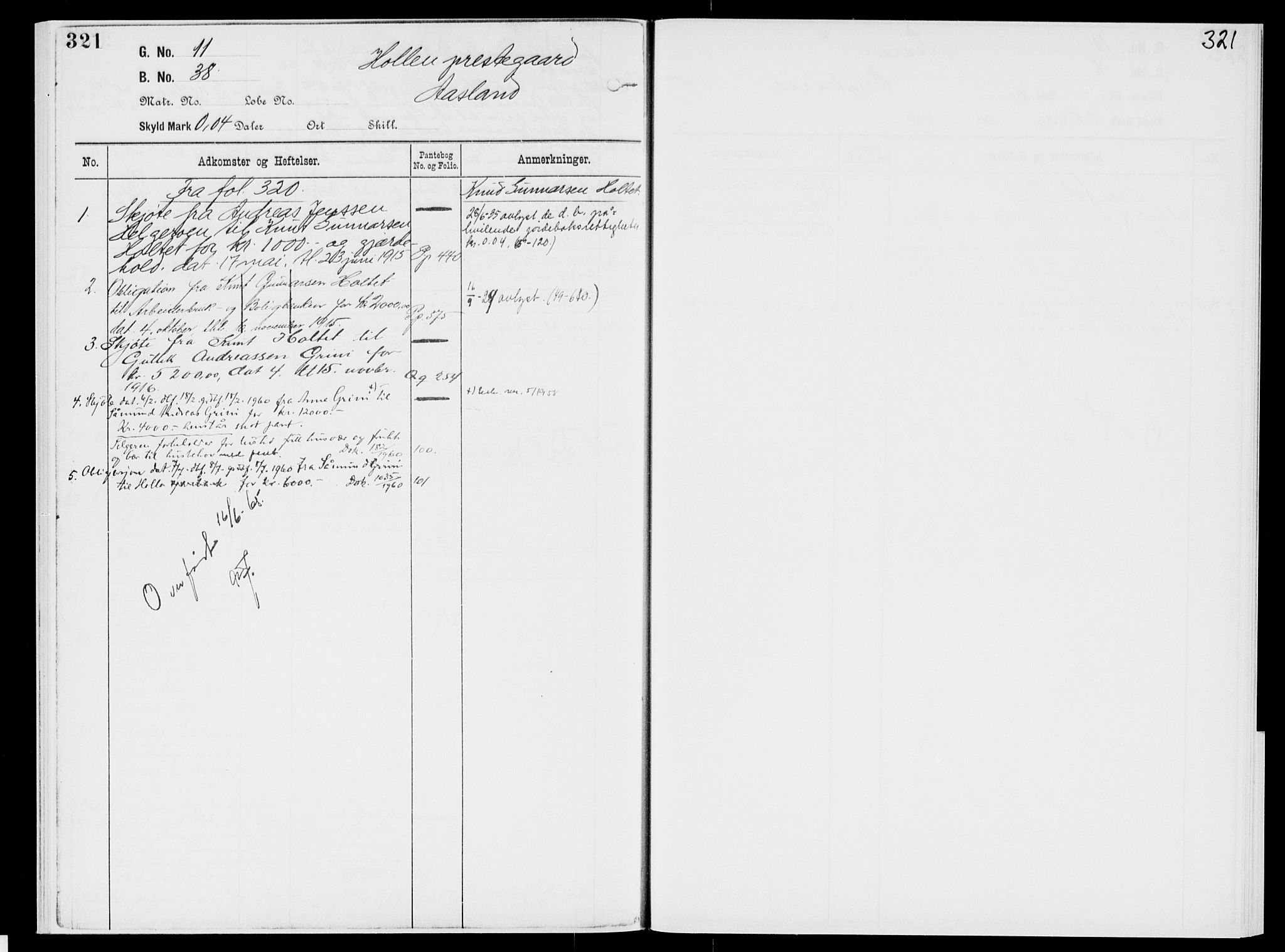 Nedre Telemark sorenskriveri, AV/SAKO-A-135/G/Gb/Gbg/L0001: Panteregister nr. VII 1, s. 321