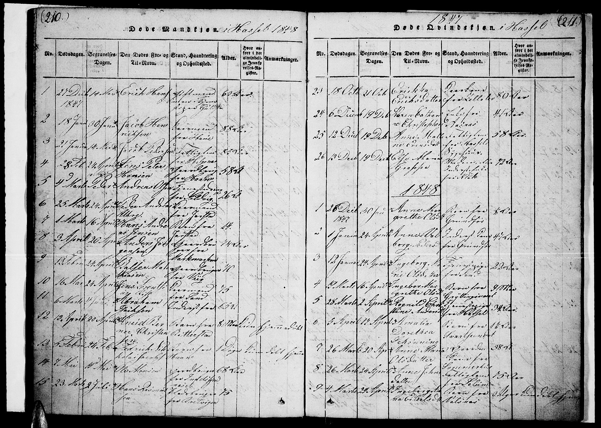 Ministerialprotokoller, klokkerbøker og fødselsregistre - Nordland, AV/SAT-A-1459/888/L1263: Klokkerbok nr. 888C02 /1, 1820-1850, s. 210-211