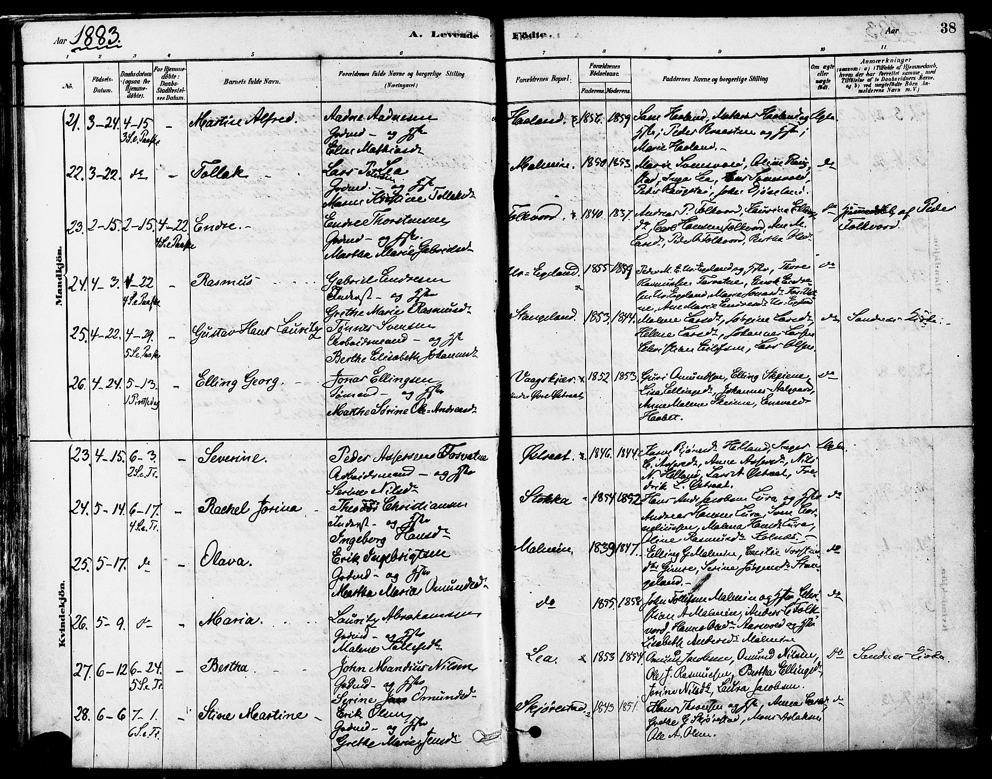 Høyland sokneprestkontor, AV/SAST-A-101799/001/30BA/L0011: Ministerialbok nr. A 10, 1878-1888, s. 38