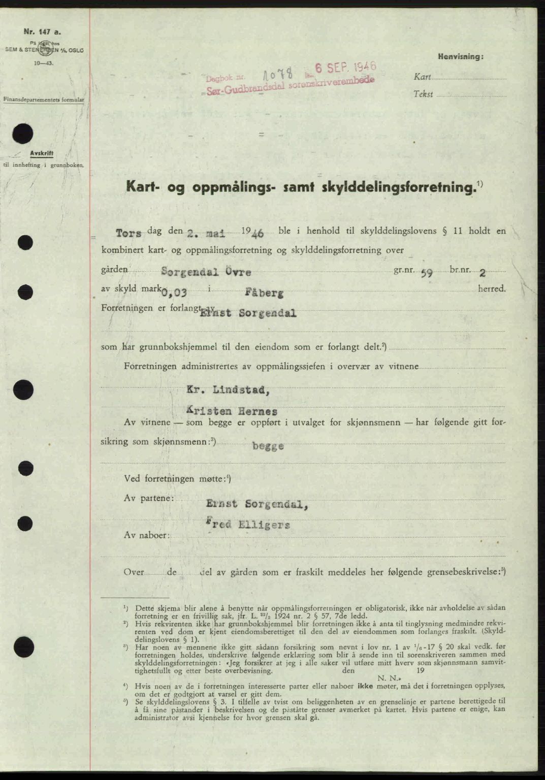 Sør-Gudbrandsdal tingrett, SAH/TING-004/H/Hb/Hbd/L0016: Pantebok nr. A16, 1946-1946, Dagboknr: 1078/1946