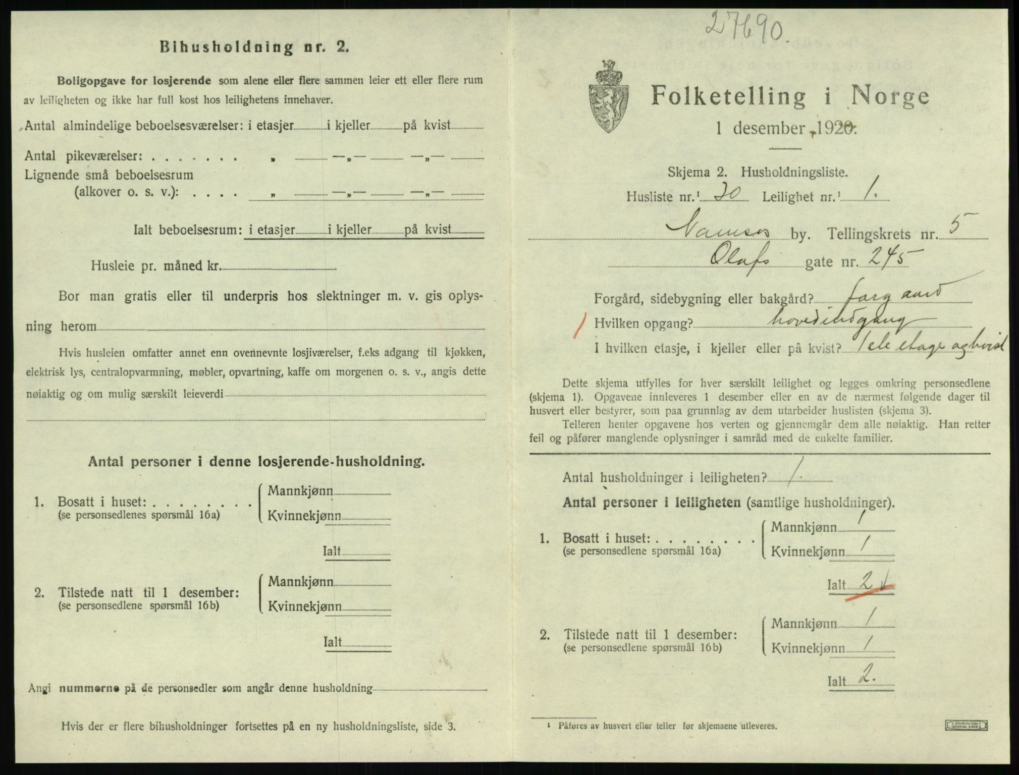 SAT, Folketelling 1920 for 1703 Namsos ladested, 1920, s. 1713