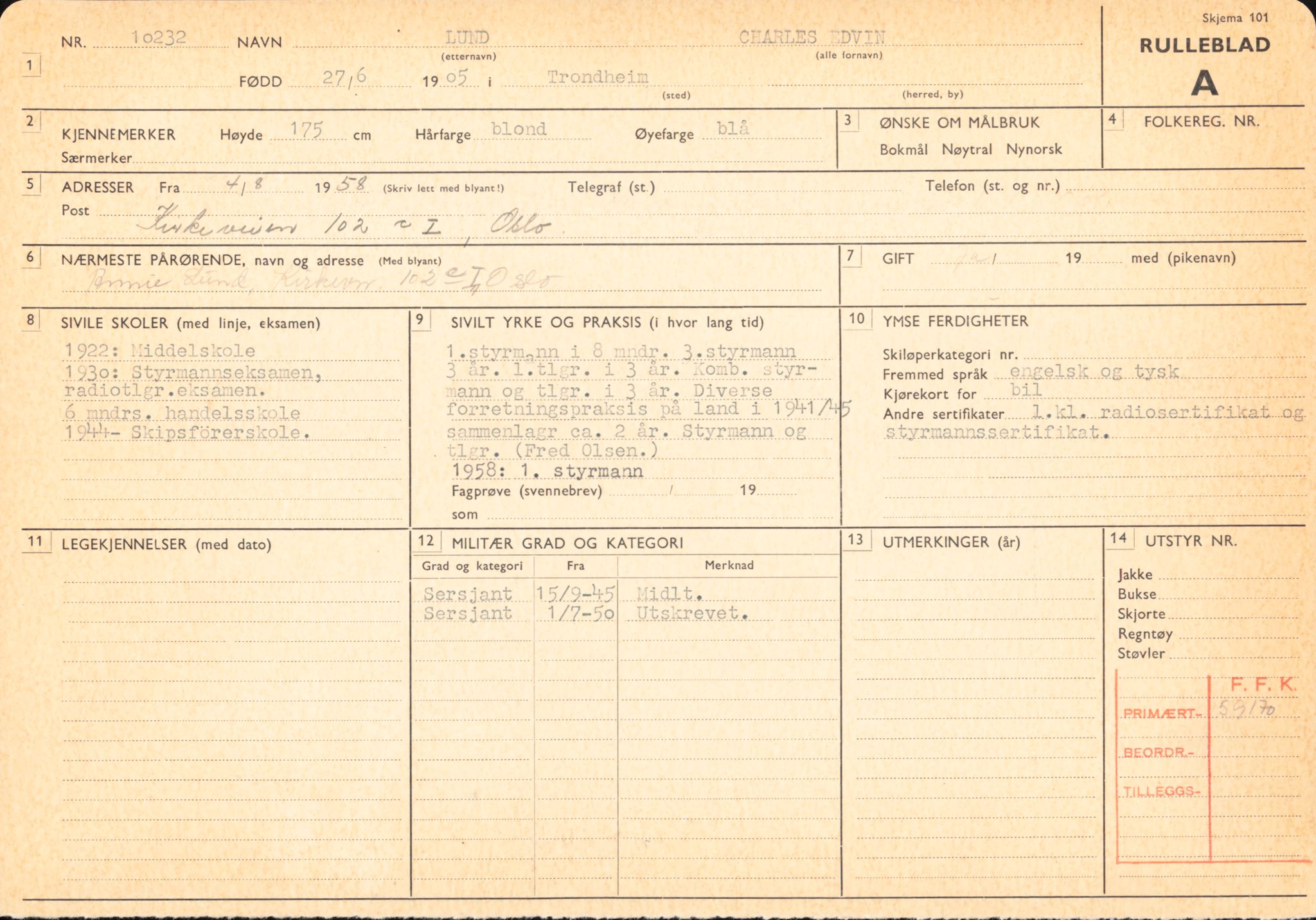 Forsvaret, Forsvarets overkommando/Luftforsvarsstaben, AV/RA-RAFA-4079/P/Pa/L0013: Personellmapper, 1905, s. 420