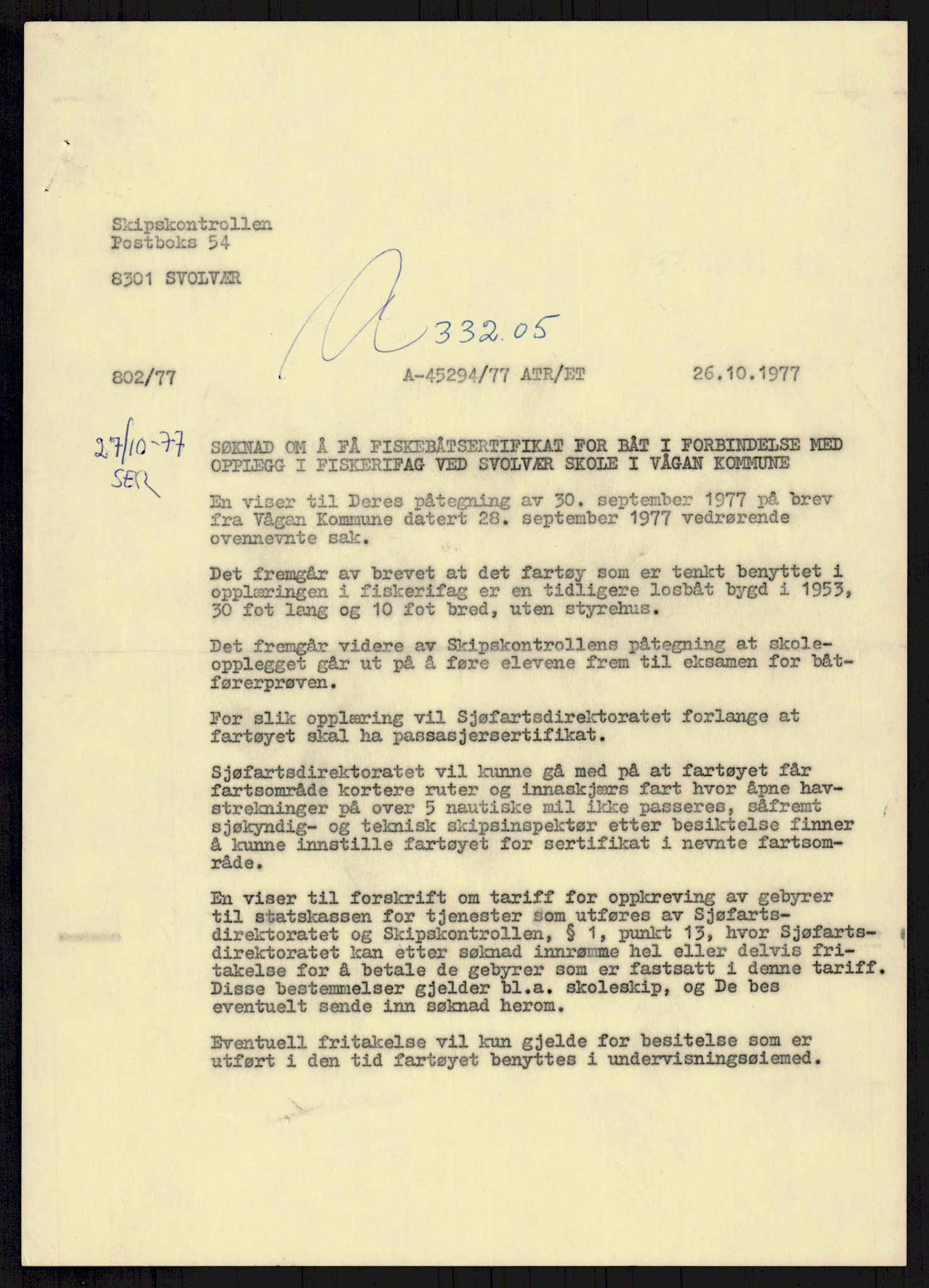 Sjøfartsdirektoratet med forløpere, generelt arkiv, AV/RA-S-1407/D/Du/Duc/L0641/0004: Skipskontrollen - Forskrifter    / Utleiebåter (2 mapper), 1977-1989, s. 175