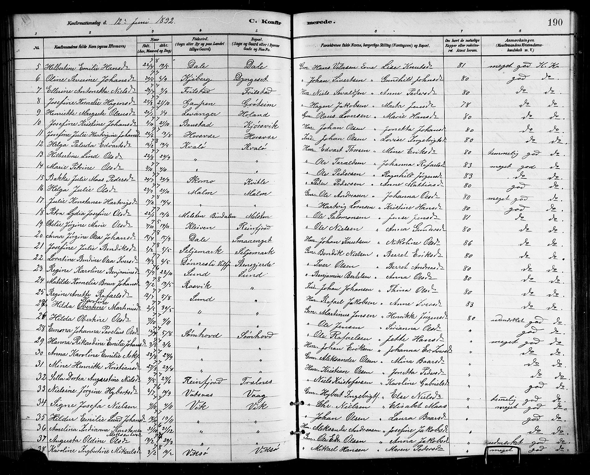 Ministerialprotokoller, klokkerbøker og fødselsregistre - Nordland, AV/SAT-A-1459/812/L0188: Klokkerbok nr. 812C06, 1884-1912, s. 190
