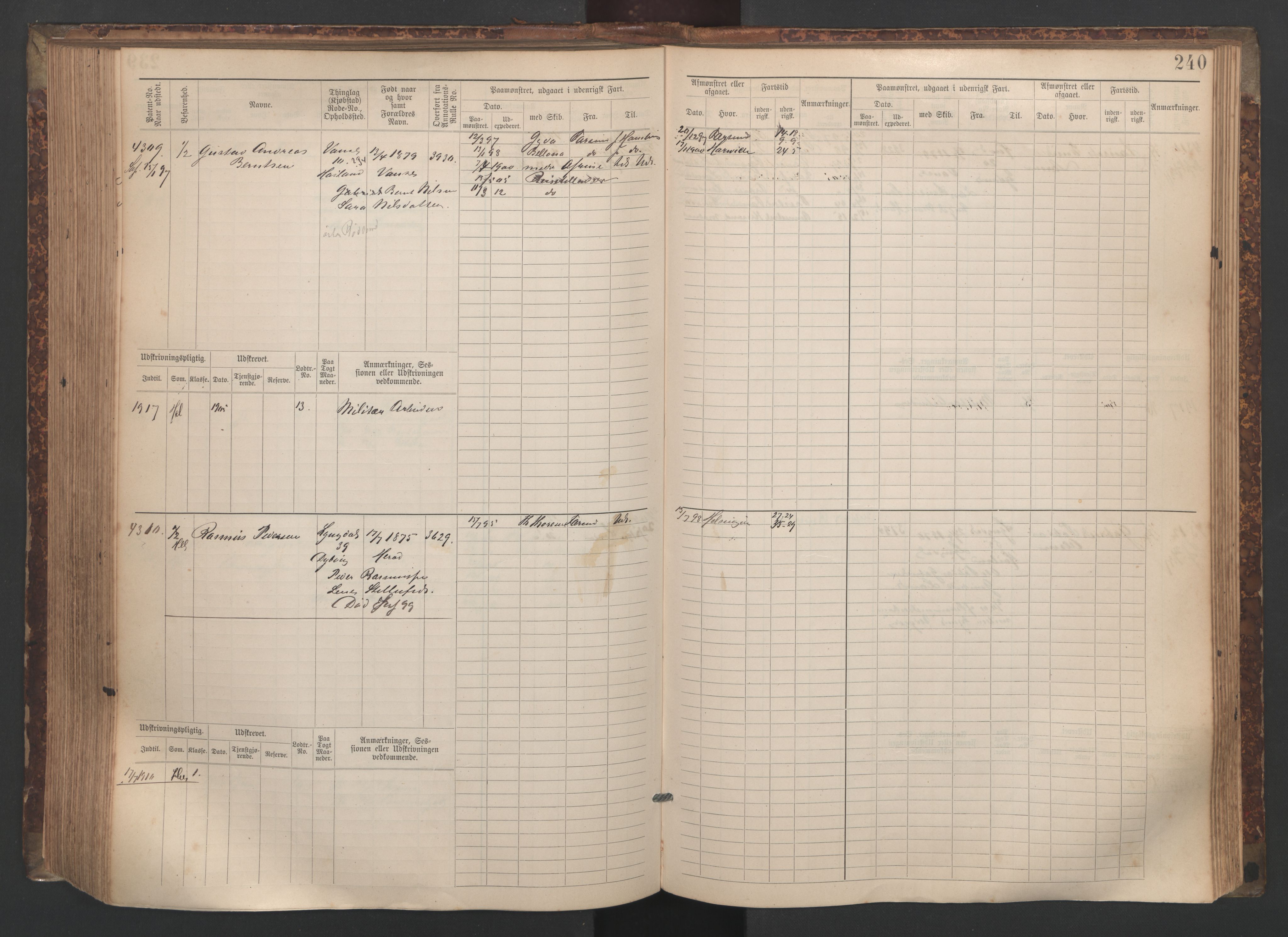 Farsund mønstringskrets, AV/SAK-2031-0017/F/Fb/L0020: Hovedrulle nr 3833-4506, Z-12, 1890-1930, s. 256