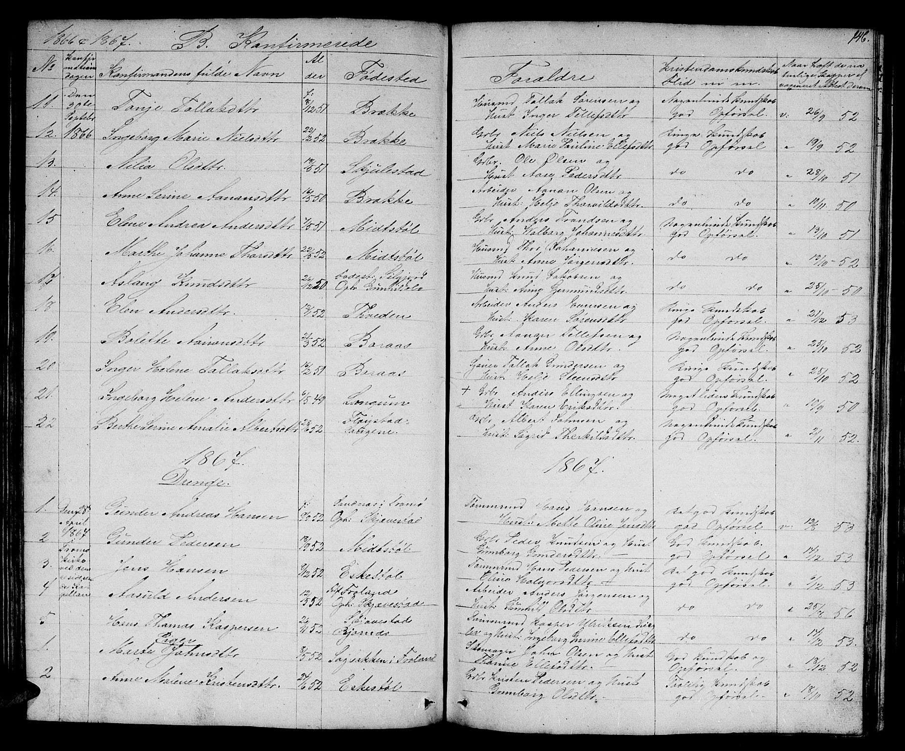 Austre Moland sokneprestkontor, SAK/1111-0001/F/Fb/Fba/L0001: Klokkerbok nr. B 1, 1842-1868, s. 146