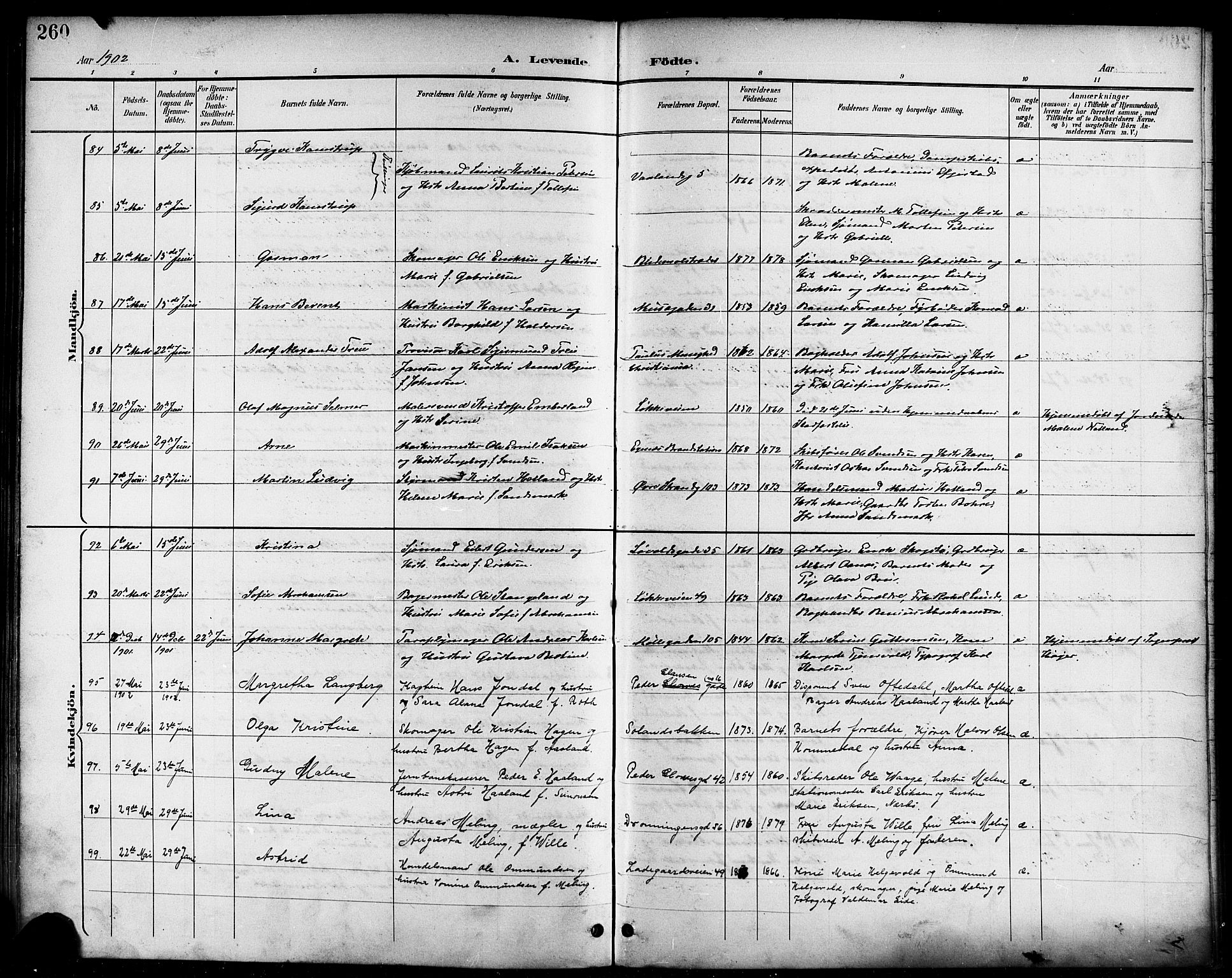 Domkirken sokneprestkontor, AV/SAST-A-101812/001/30/30BB/L0016: Klokkerbok nr. B 16, 1891-1902, s. 260