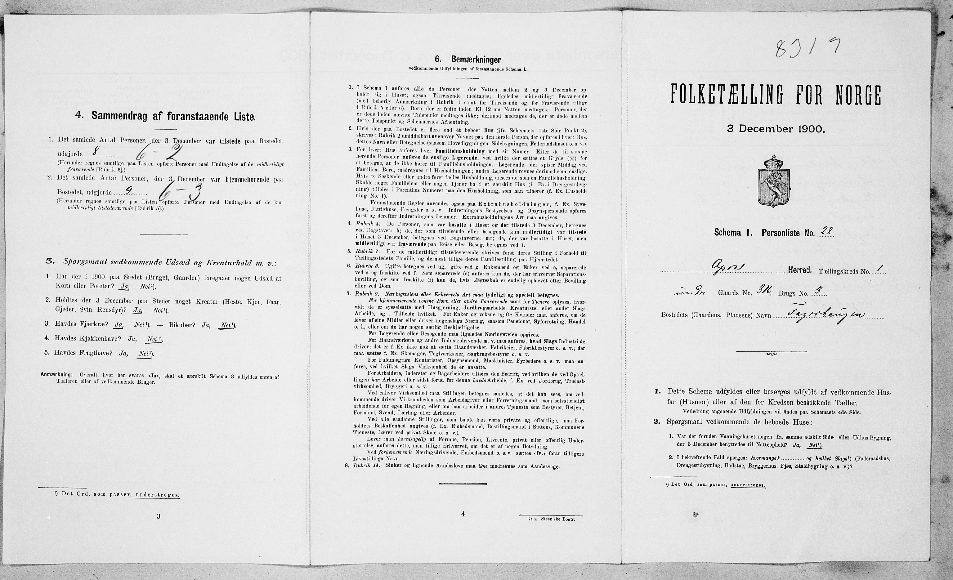 SAT, Folketelling 1900 for 1634 Oppdal herred, 1900, s. 156