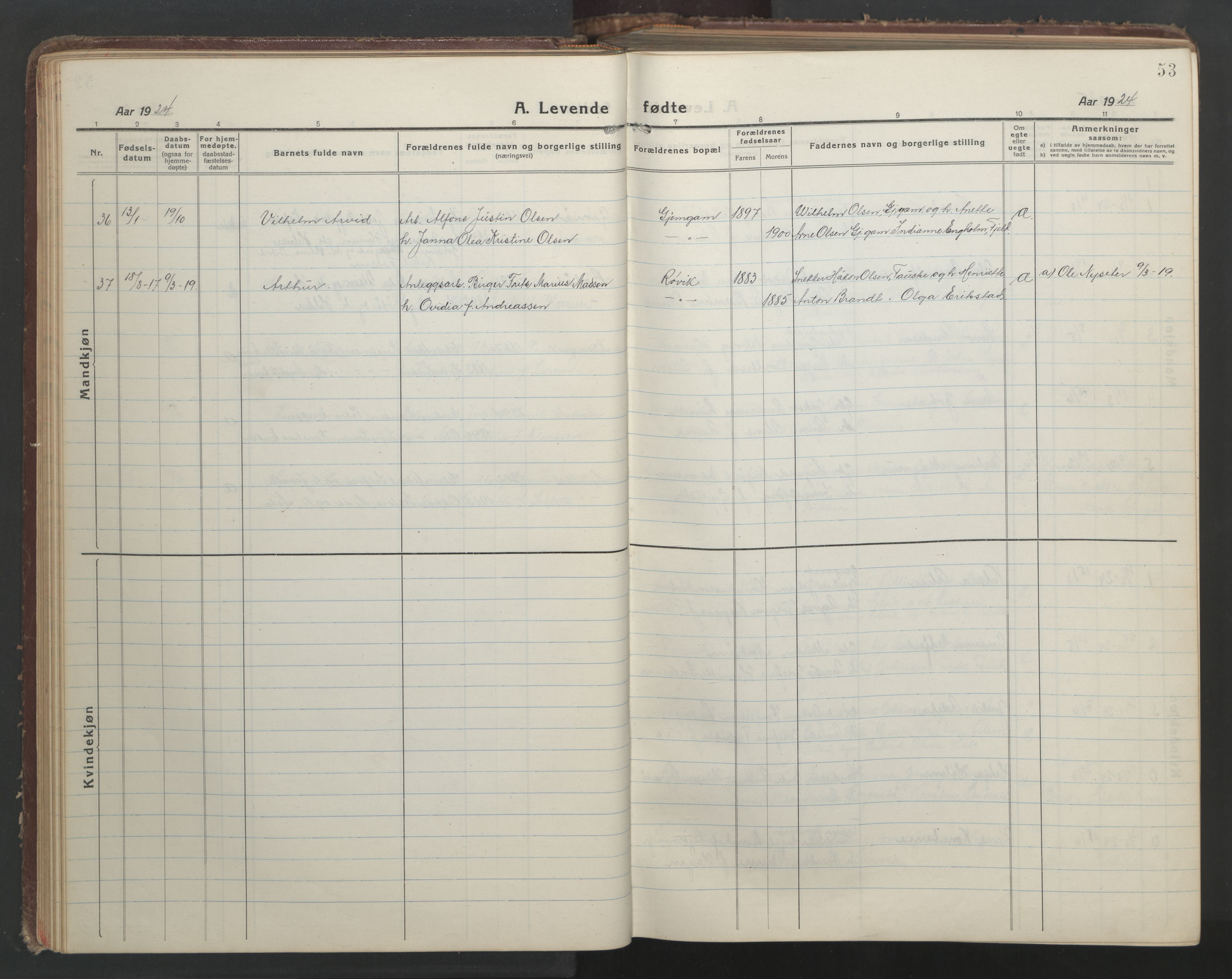 Ministerialprotokoller, klokkerbøker og fødselsregistre - Nordland, AV/SAT-A-1459/849/L0700: Klokkerbok nr. 849C01, 1919-1946, s. 53