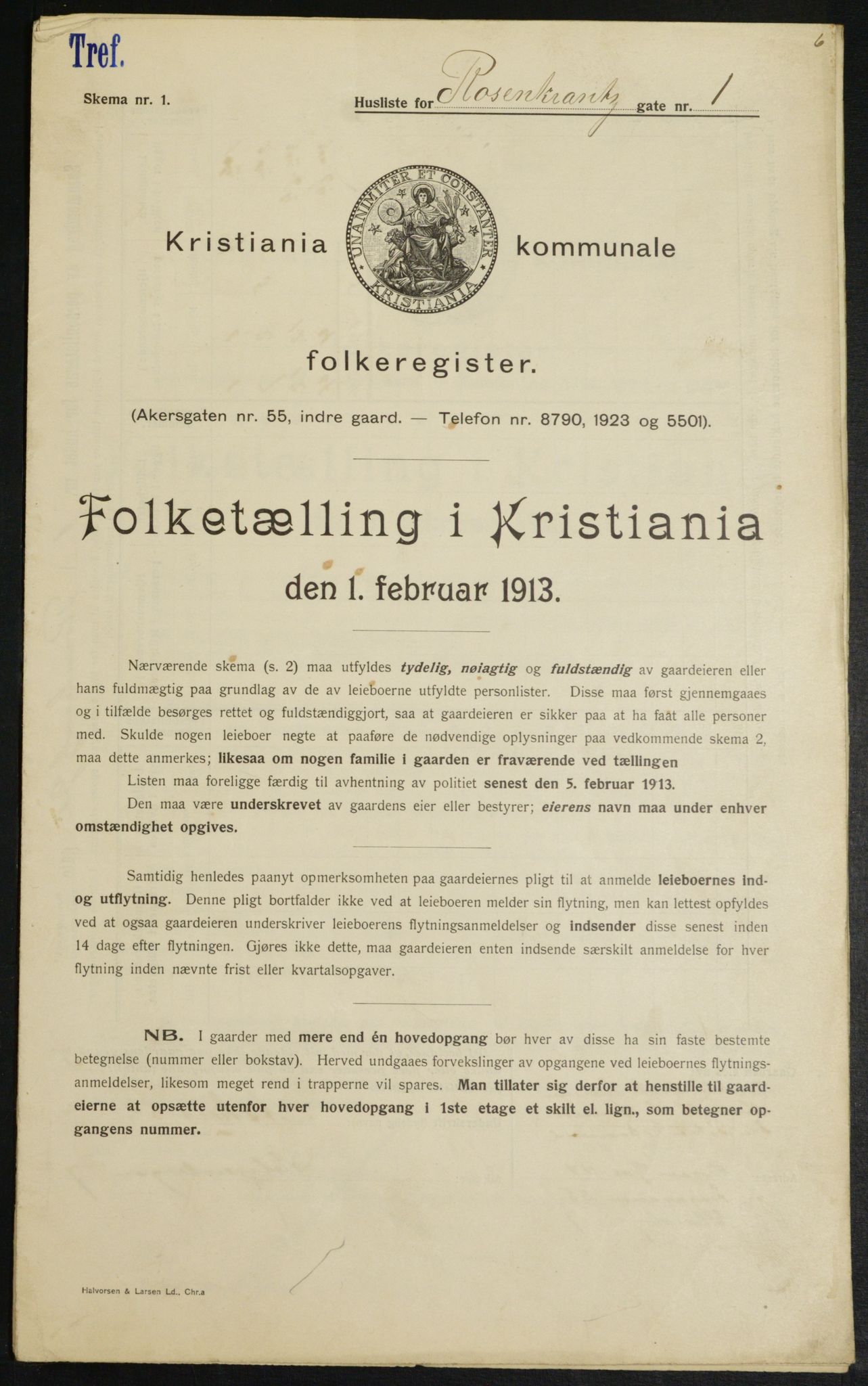 OBA, Kommunal folketelling 1.2.1913 for Kristiania, 1913, s. 83800