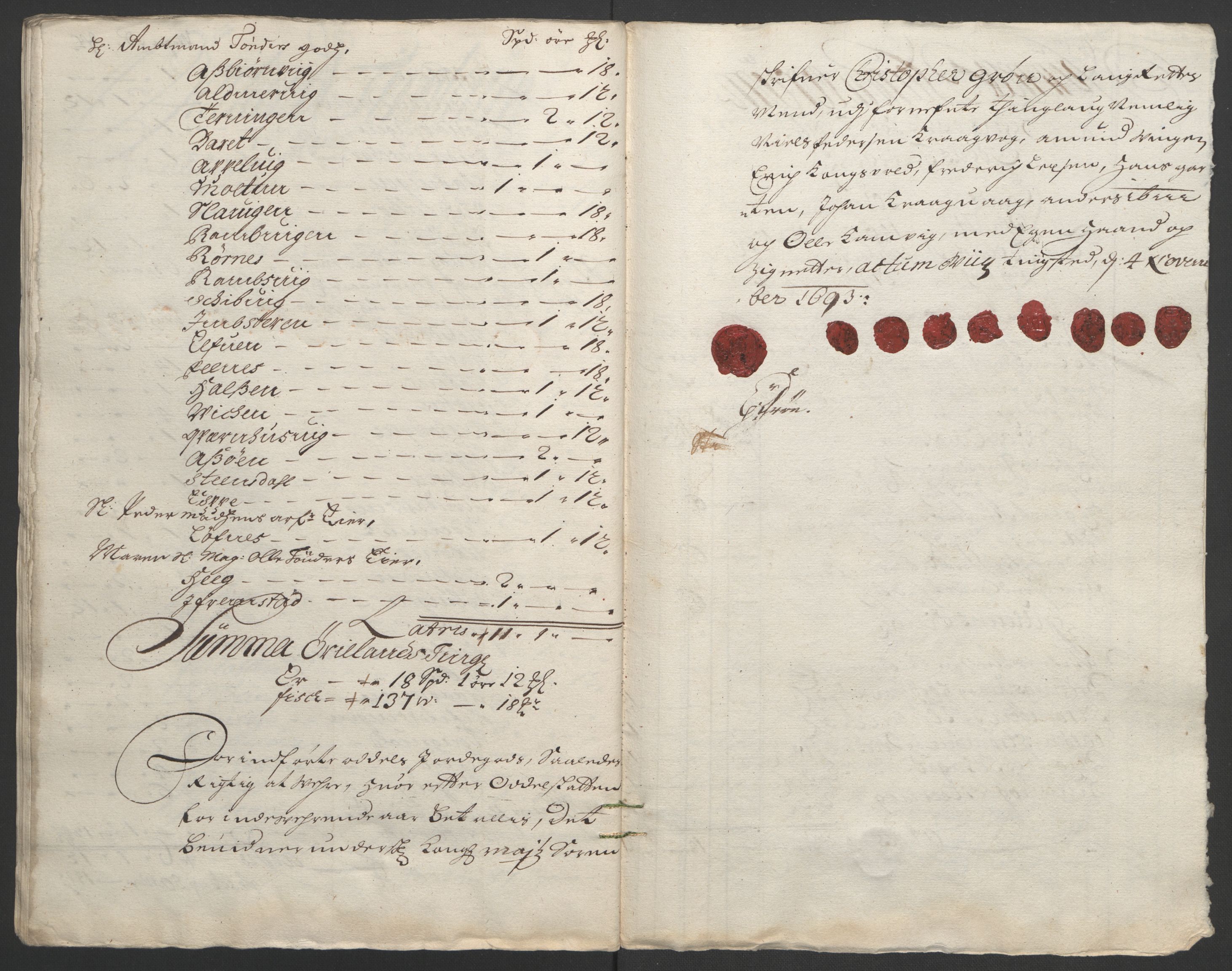 Rentekammeret inntil 1814, Reviderte regnskaper, Fogderegnskap, RA/EA-4092/R57/L3849: Fogderegnskap Fosen, 1692-1693, s. 469