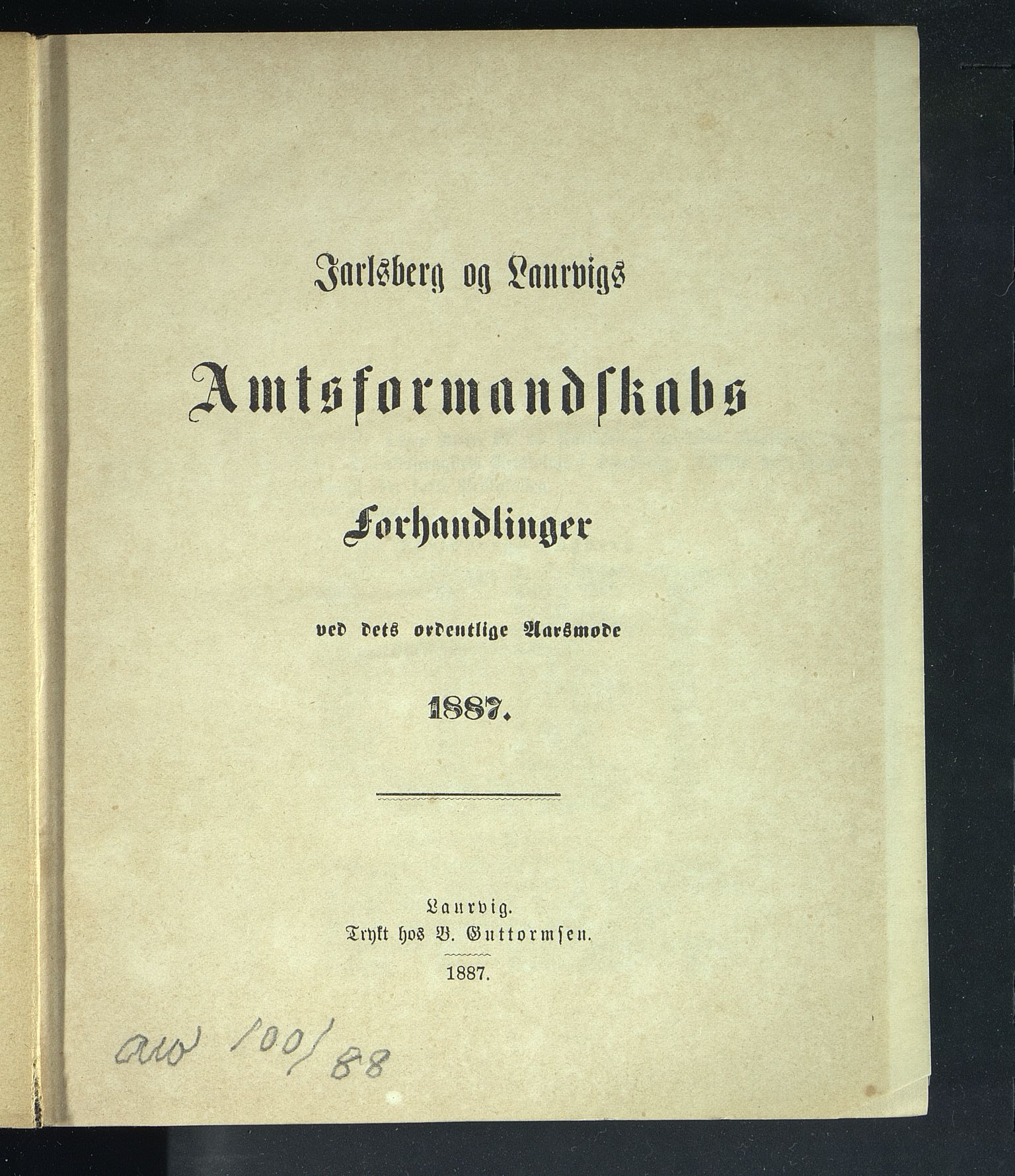 Vestfold fylkeskommune. Fylkestinget, VEMU/A-1315/A/Ab/Abb/L0034: Fylkestingsforhandlinger, 1887