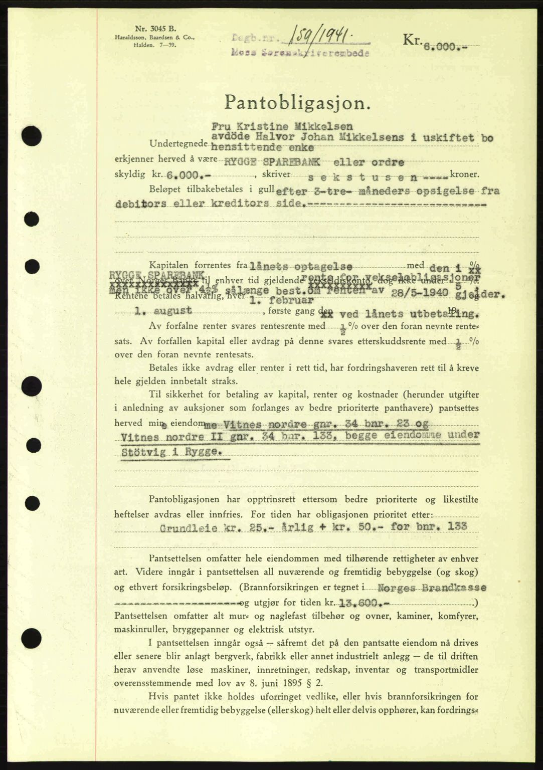 Moss sorenskriveri, SAO/A-10168: Pantebok nr. B10, 1940-1941, Dagboknr: 159/1941