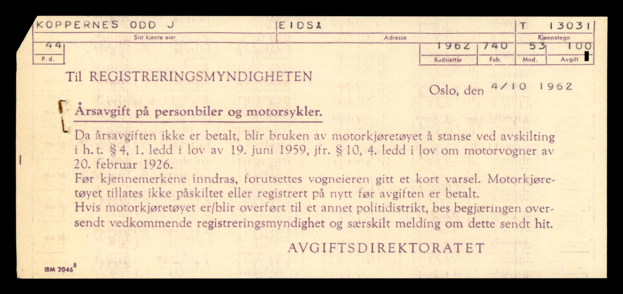 Møre og Romsdal vegkontor - Ålesund trafikkstasjon, SAT/A-4099/F/Fe/L0037: Registreringskort for kjøretøy T 13031 - T 13179, 1927-1998, s. 5
