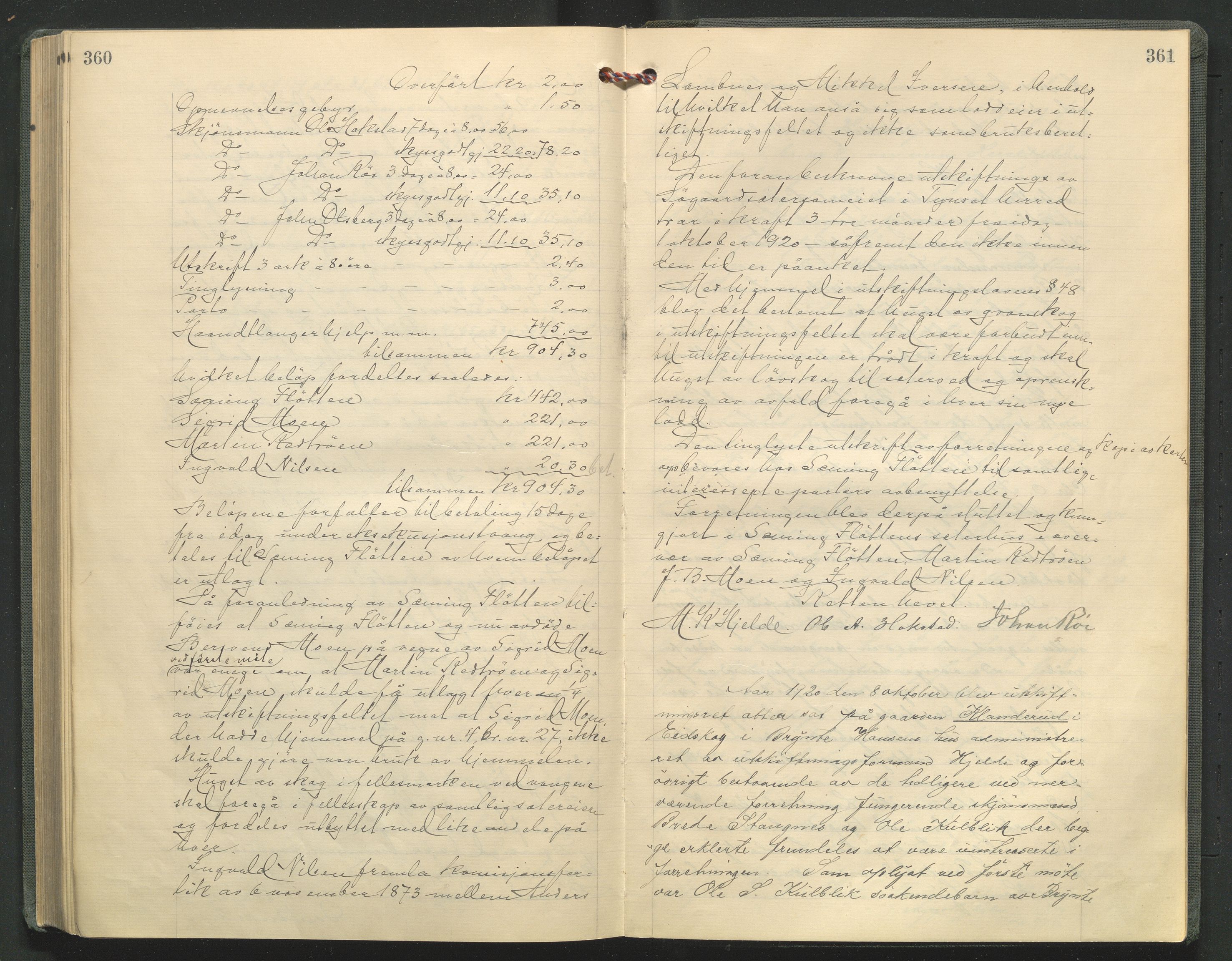 Hedmark og Østerdal jordskifterett, AV/SAH-JORDSKIFTEH-002/G/Ga/L0005/0001: Rettsbøker / Rettsbok - O, 1916-1921, s. 360-361