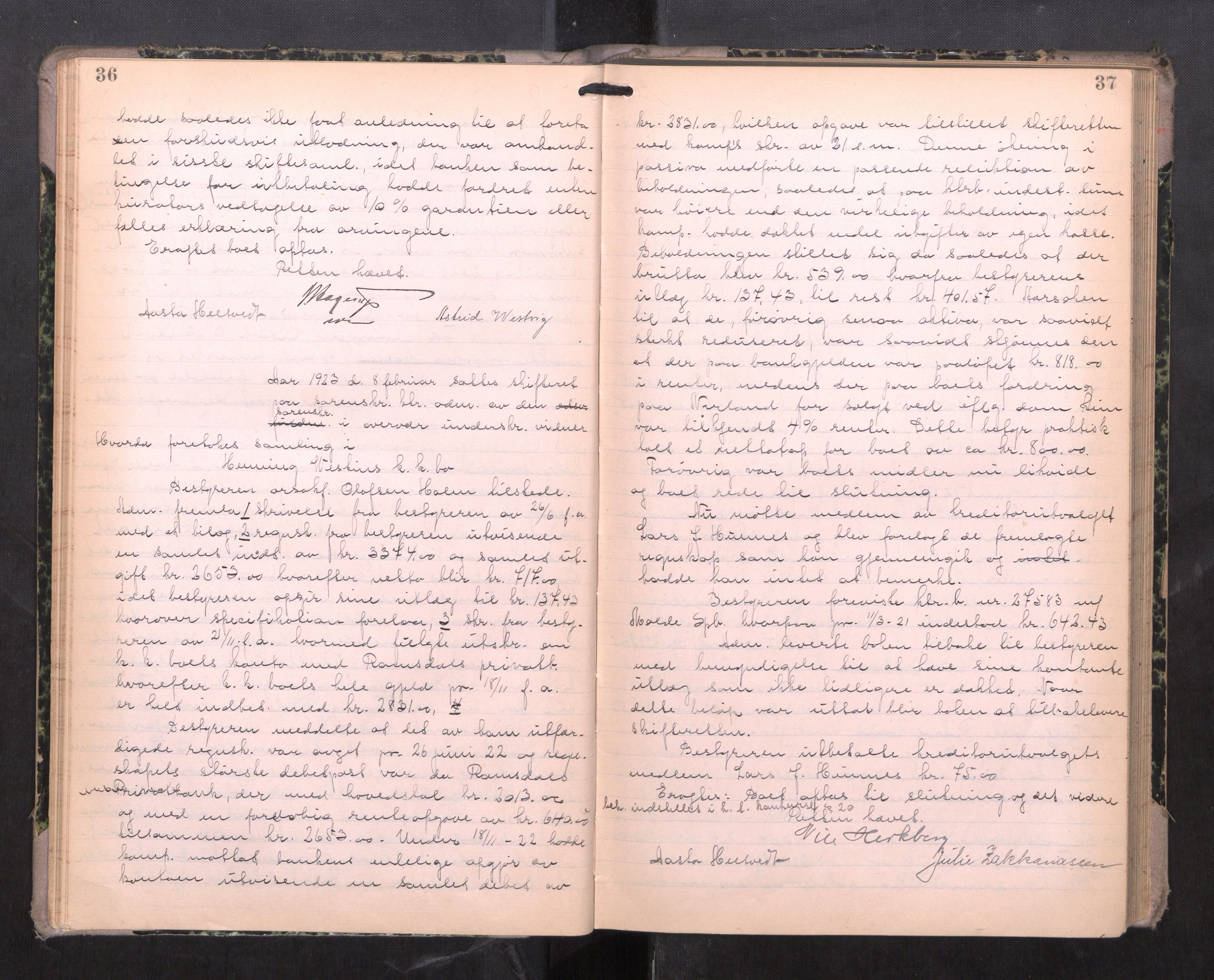 Romsdal sorenskriveri, AV/SAT-A-4149/1/3/3B/L0009: Skiftebehandlingsprotokoll, 1922-1928, s. 36-37