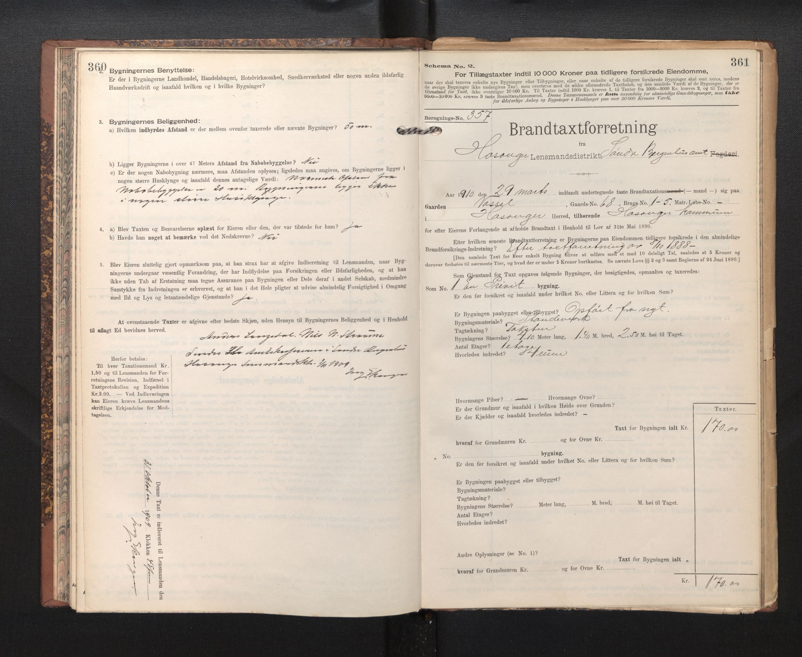 Lensmannen i Hosanger, AV/SAB-A-33001/0012/L0005: Branntakstprotokoll, skjematakst, 1905-1916, s. 360-361