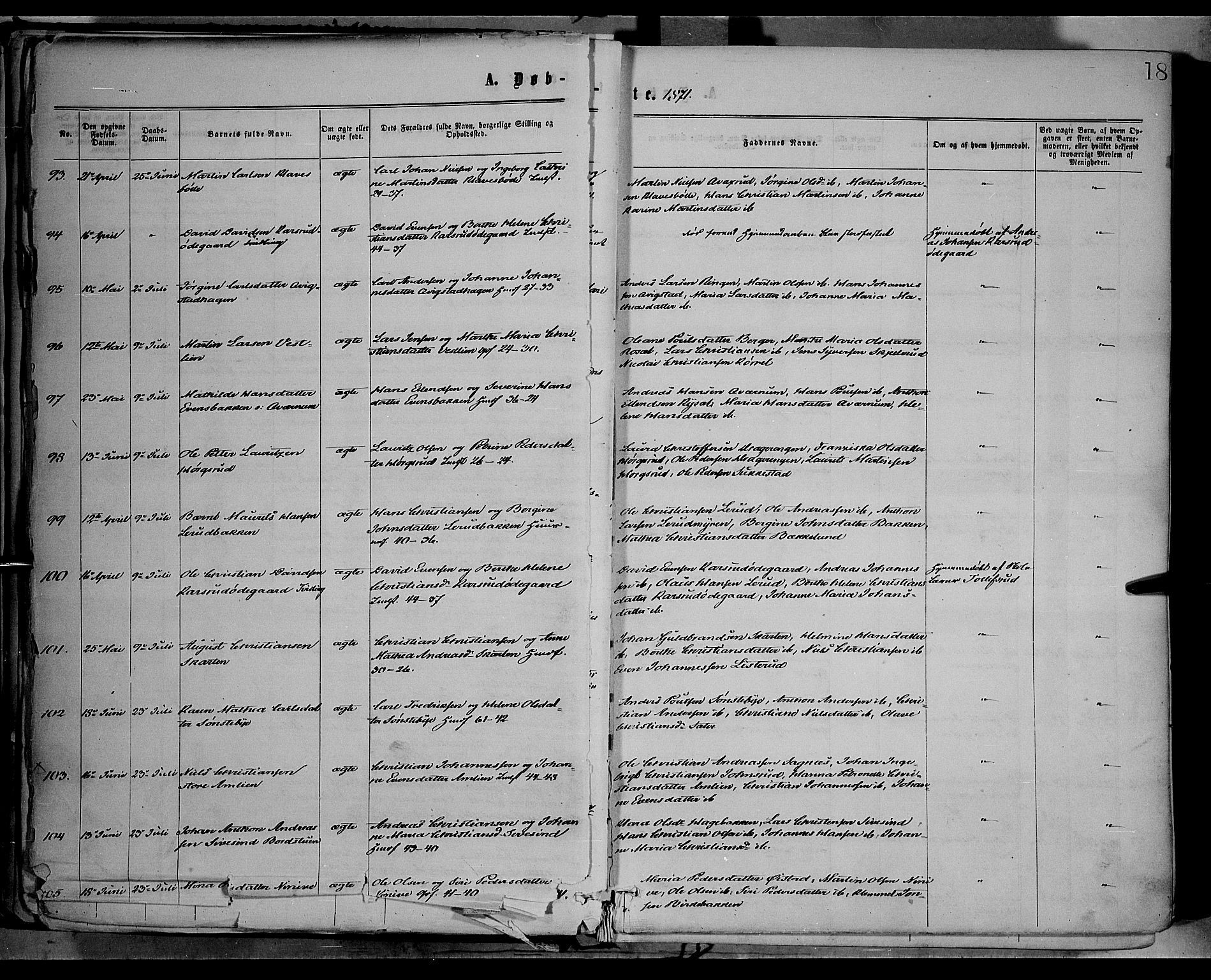 Vestre Toten prestekontor, SAH/PREST-108/H/Ha/Haa/L0008: Ministerialbok nr. 8, 1870-1877, s. 18