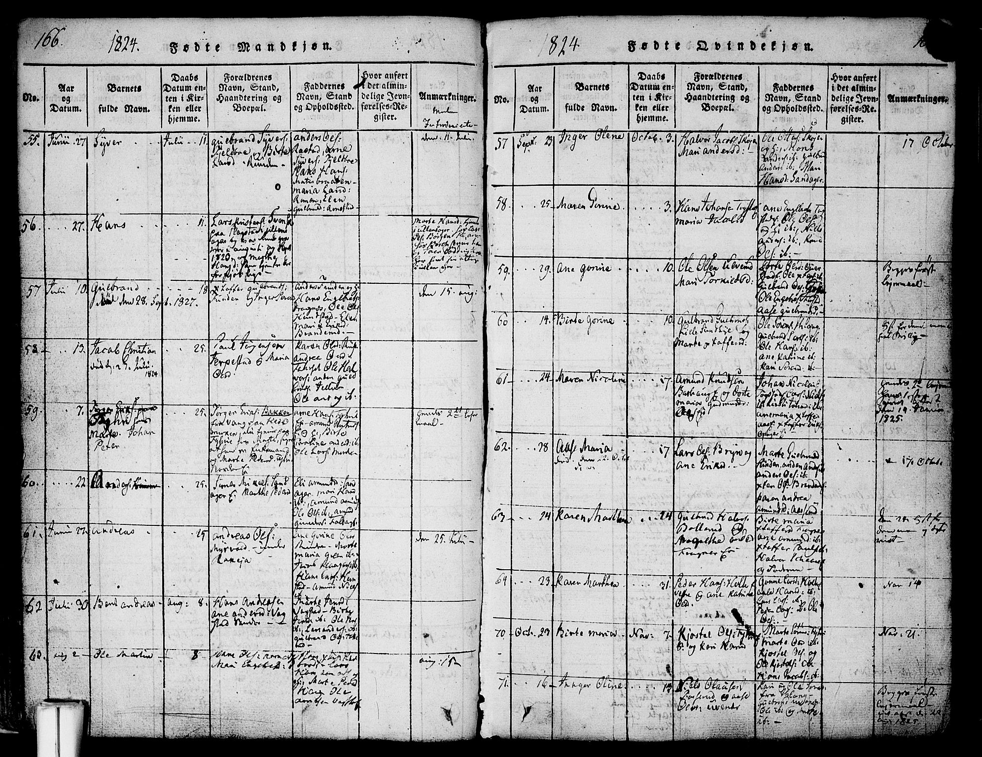Nes prestekontor Kirkebøker, AV/SAO-A-10410/F/Fa/L0005: Ministerialbok nr. I 5, 1815-1835, s. 166-167