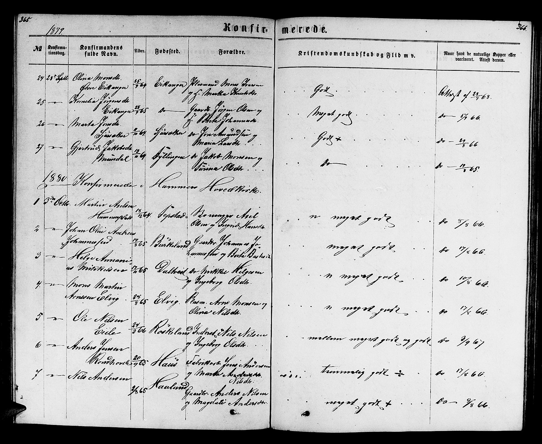 Hamre sokneprestembete, AV/SAB-A-75501/H/Ha/Hab: Klokkerbok nr. B 2, 1863-1880, s. 365-366