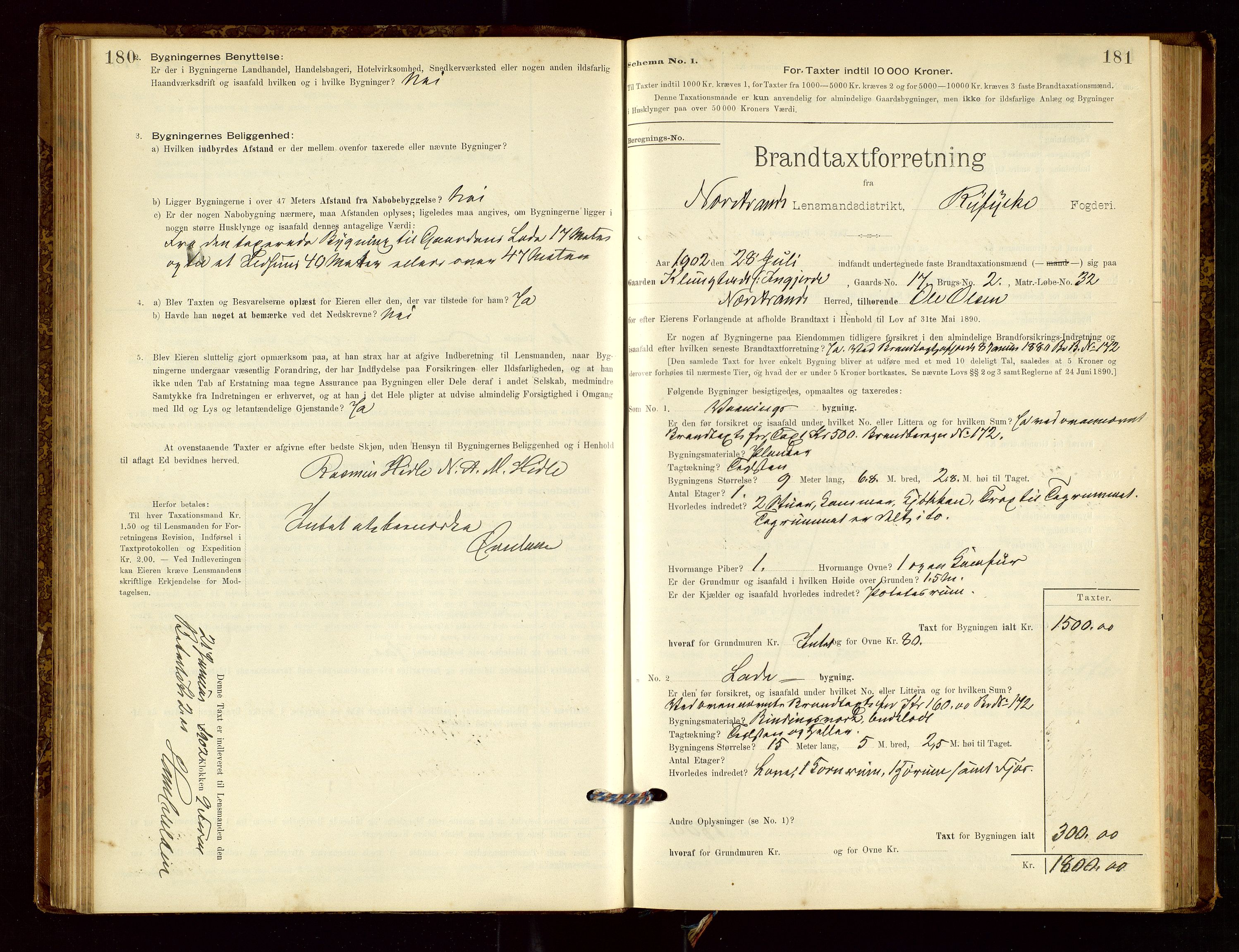 Nedstrand lensmannskontor, AV/SAST-A-100236/Gob/L0001: "Brandtaxationsprotokol for Nerstrand Lensmandsdistrikt Ryfylke fogderi", 1895-1915, s. 180-181