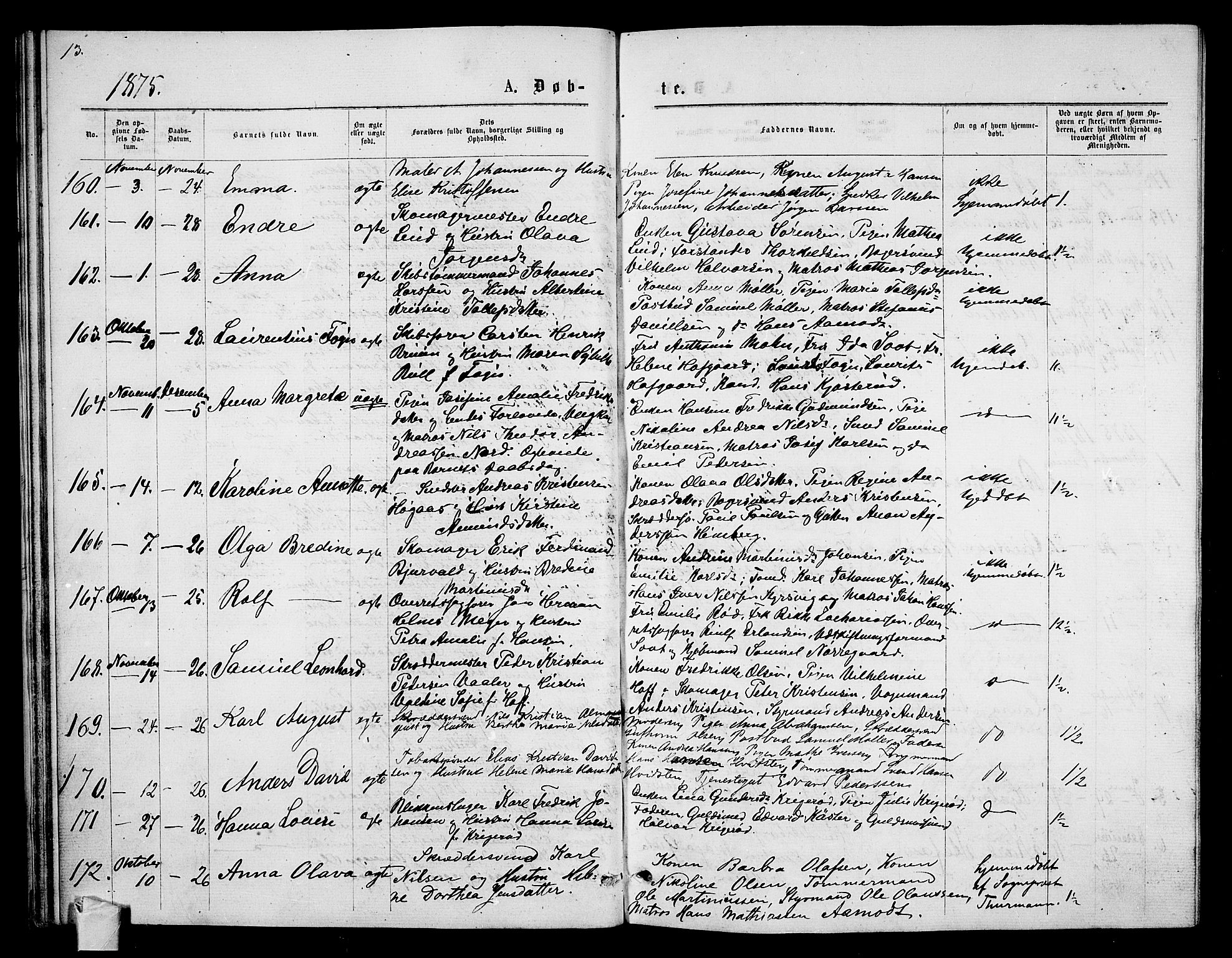 Tønsberg kirkebøker, AV/SAKO-A-330/G/Ga/L0005: Klokkerbok nr. 5, 1875-1885, s. 13