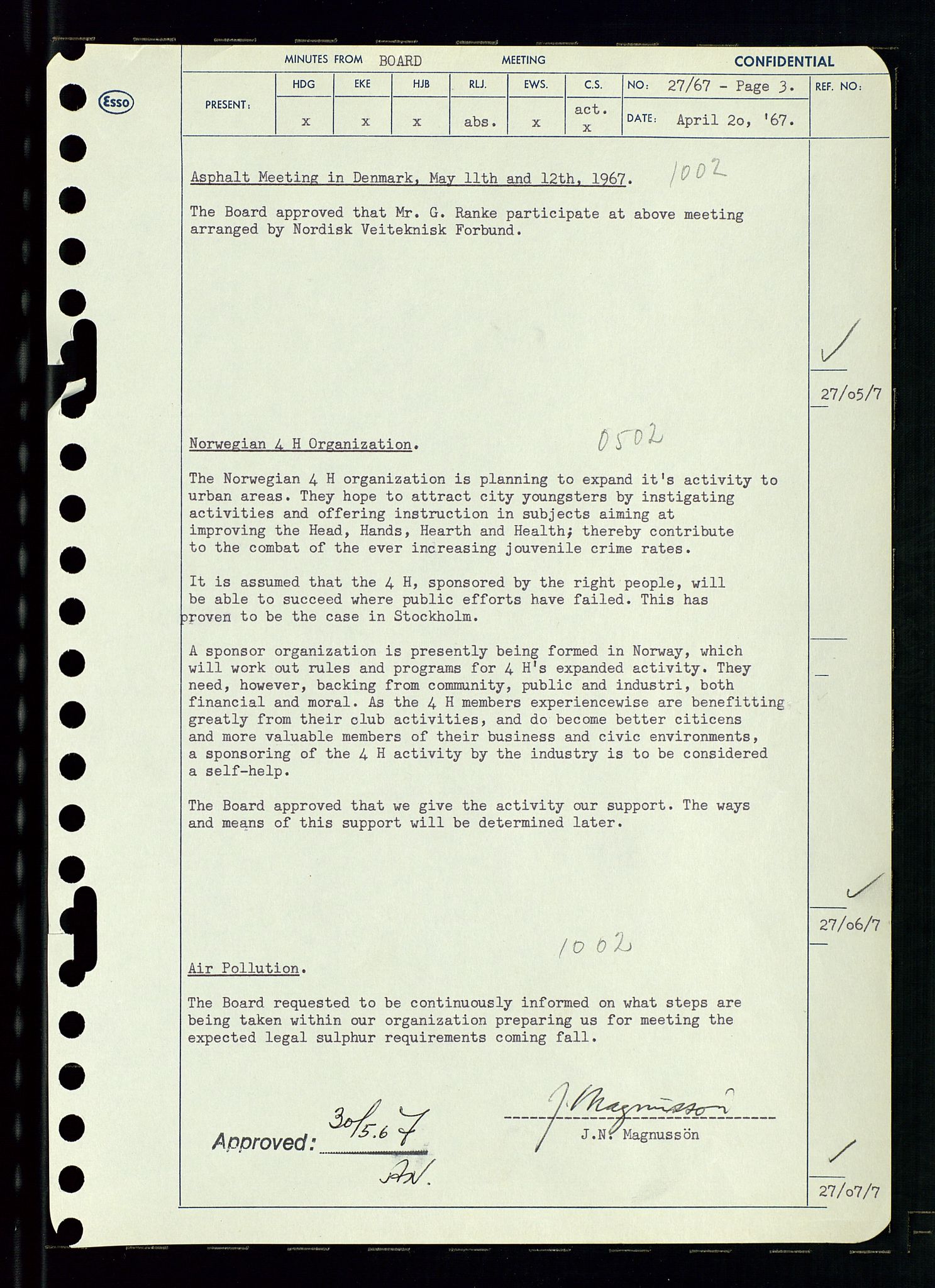 Pa 0982 - Esso Norge A/S, AV/SAST-A-100448/A/Aa/L0002/0003: Den administrerende direksjon Board minutes (styrereferater) / Den administrerende direksjon Board minutes (styrereferater), 1967, s. 59