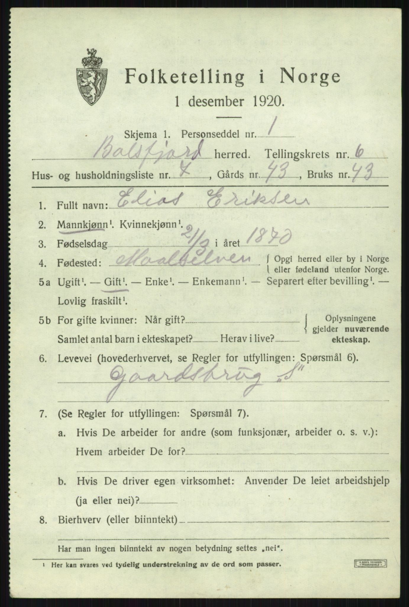 SATØ, Folketelling 1920 for 1933 Balsfjord herred, 1920, s. 3800