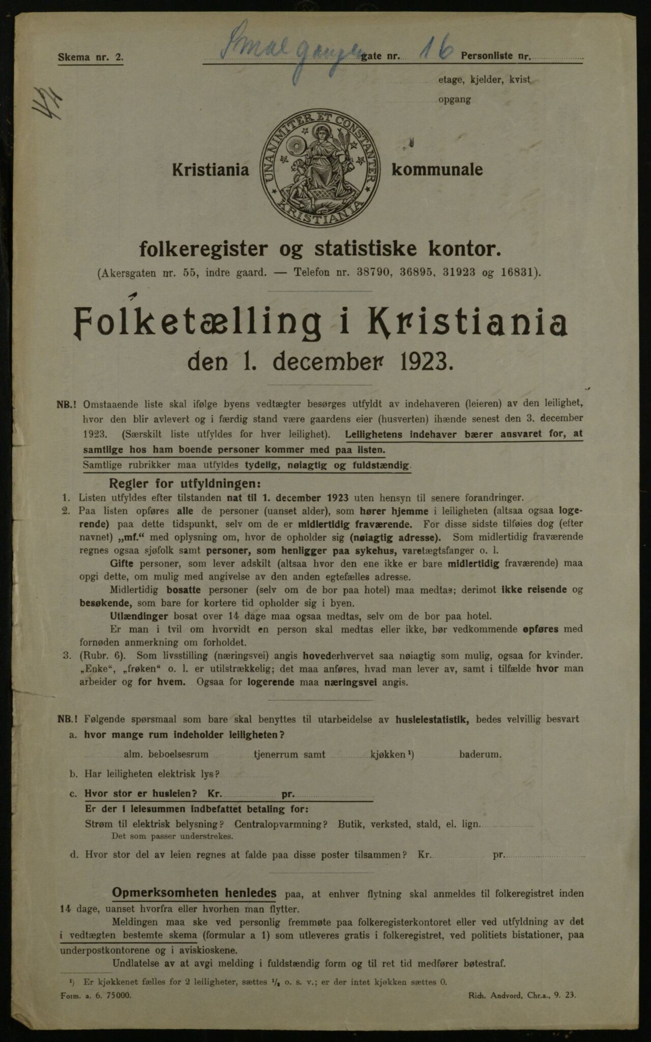 OBA, Kommunal folketelling 1.12.1923 for Kristiania, 1923, s. 107197