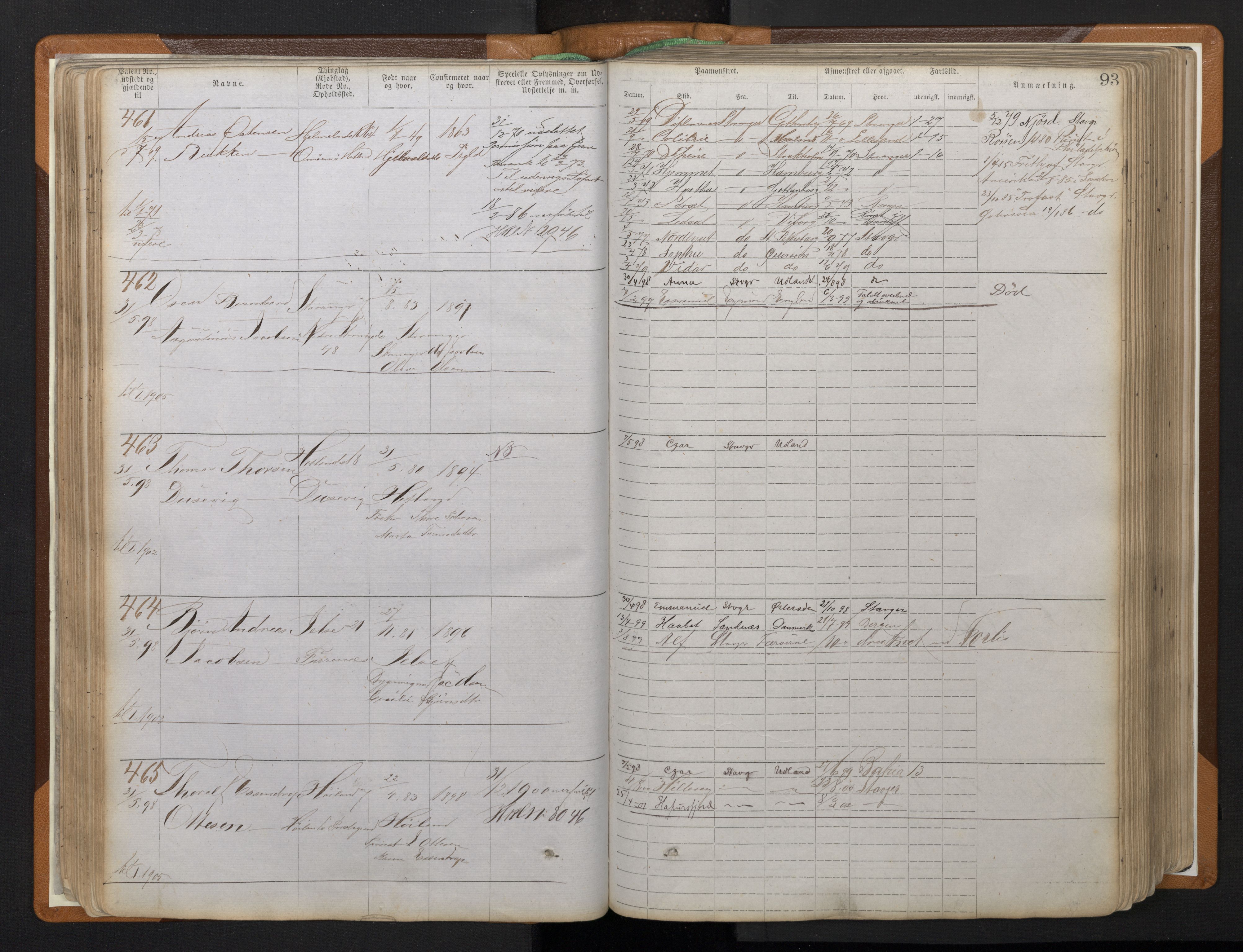 Stavanger sjømannskontor, AV/SAST-A-102006/F/Ff/L0008: Annotasjonsrulle, patentnr. 1-1805 (dublett), 1869-1900, s. 97