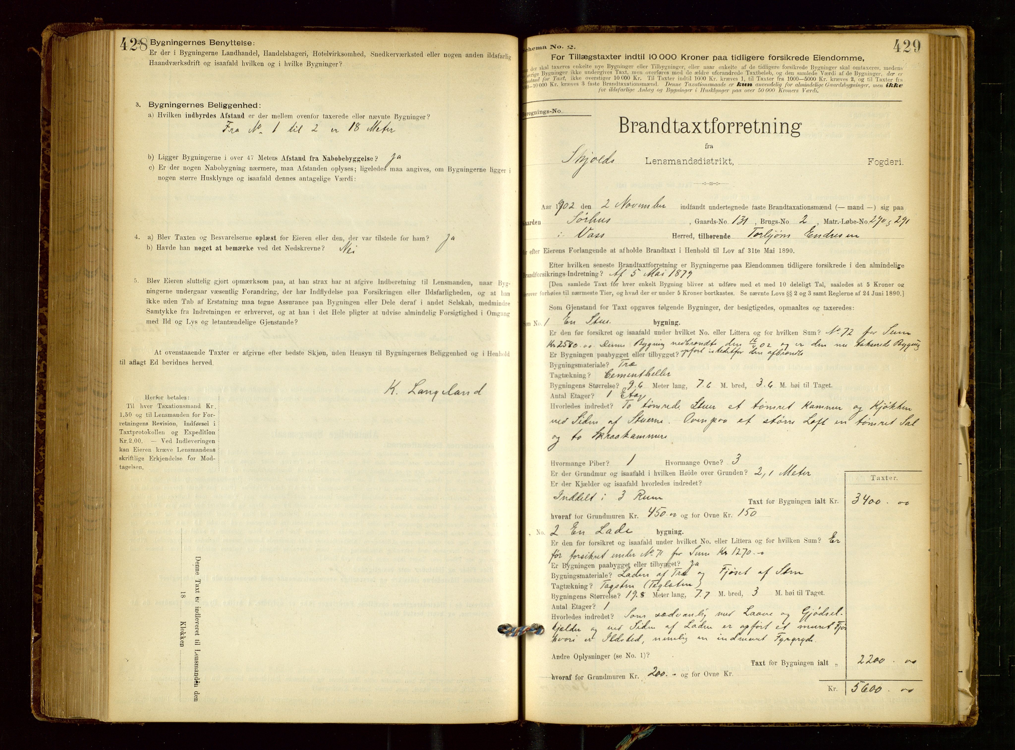 Skjold lensmannskontor, AV/SAST-A-100182/Gob/L0001: "Brandtaxationsprotokol for Skjold Lensmandsdistrikt Ryfylke Fogderi", 1894-1939, s. 428-429