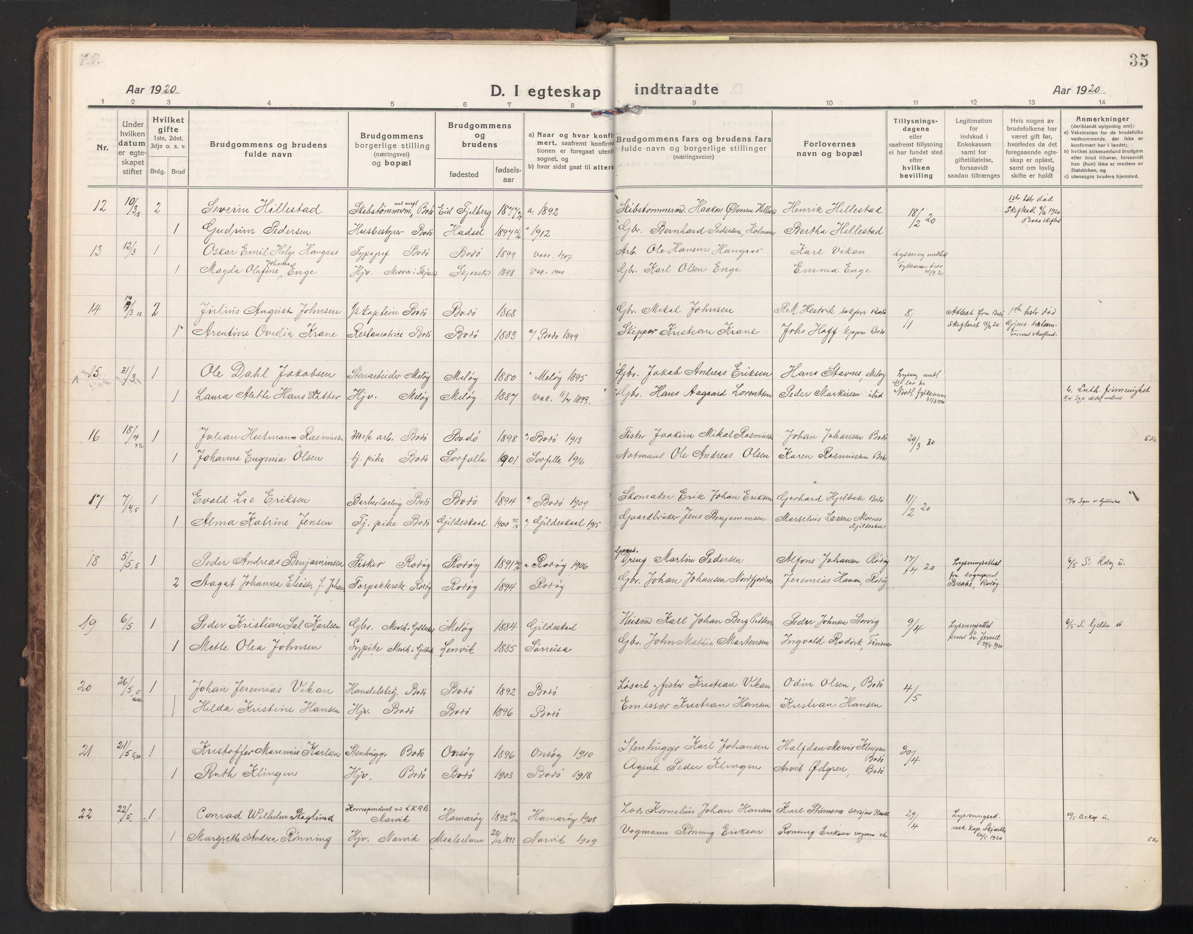 Ministerialprotokoller, klokkerbøker og fødselsregistre - Nordland, AV/SAT-A-1459/801/L0018: Ministerialbok nr. 801A18, 1916-1930, s. 35