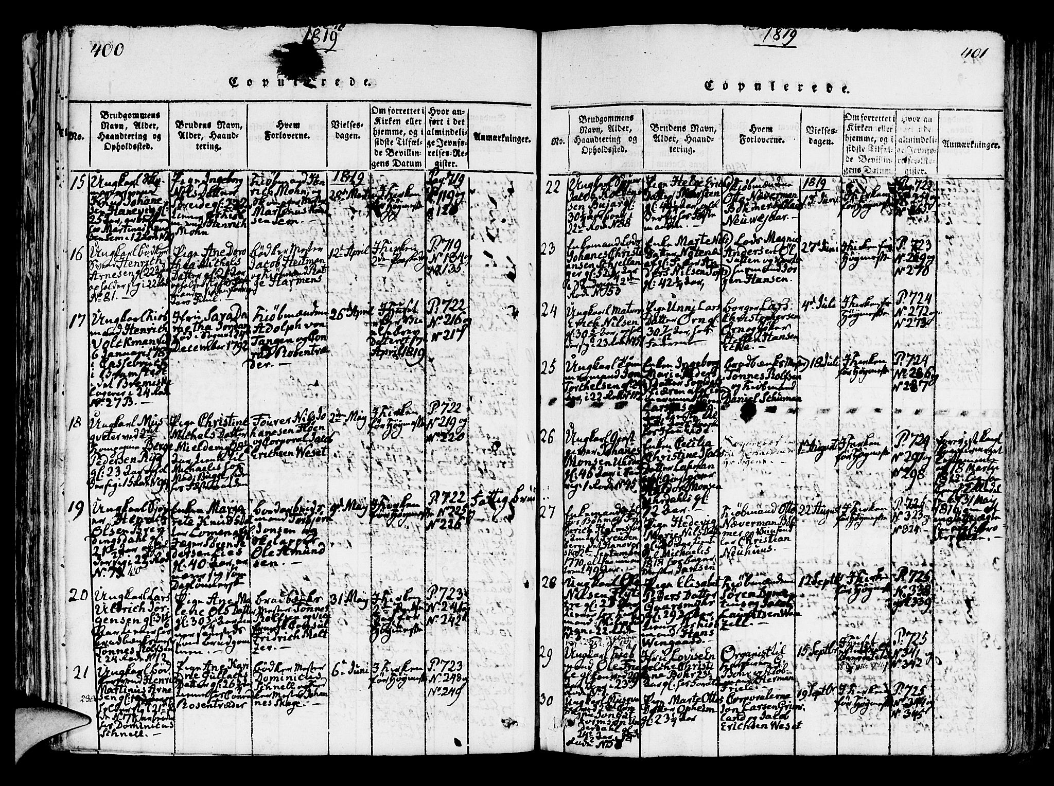 Korskirken sokneprestembete, SAB/A-76101/H/Hab: Klokkerbok nr. A 1b, 1815-1821, s. 400-401