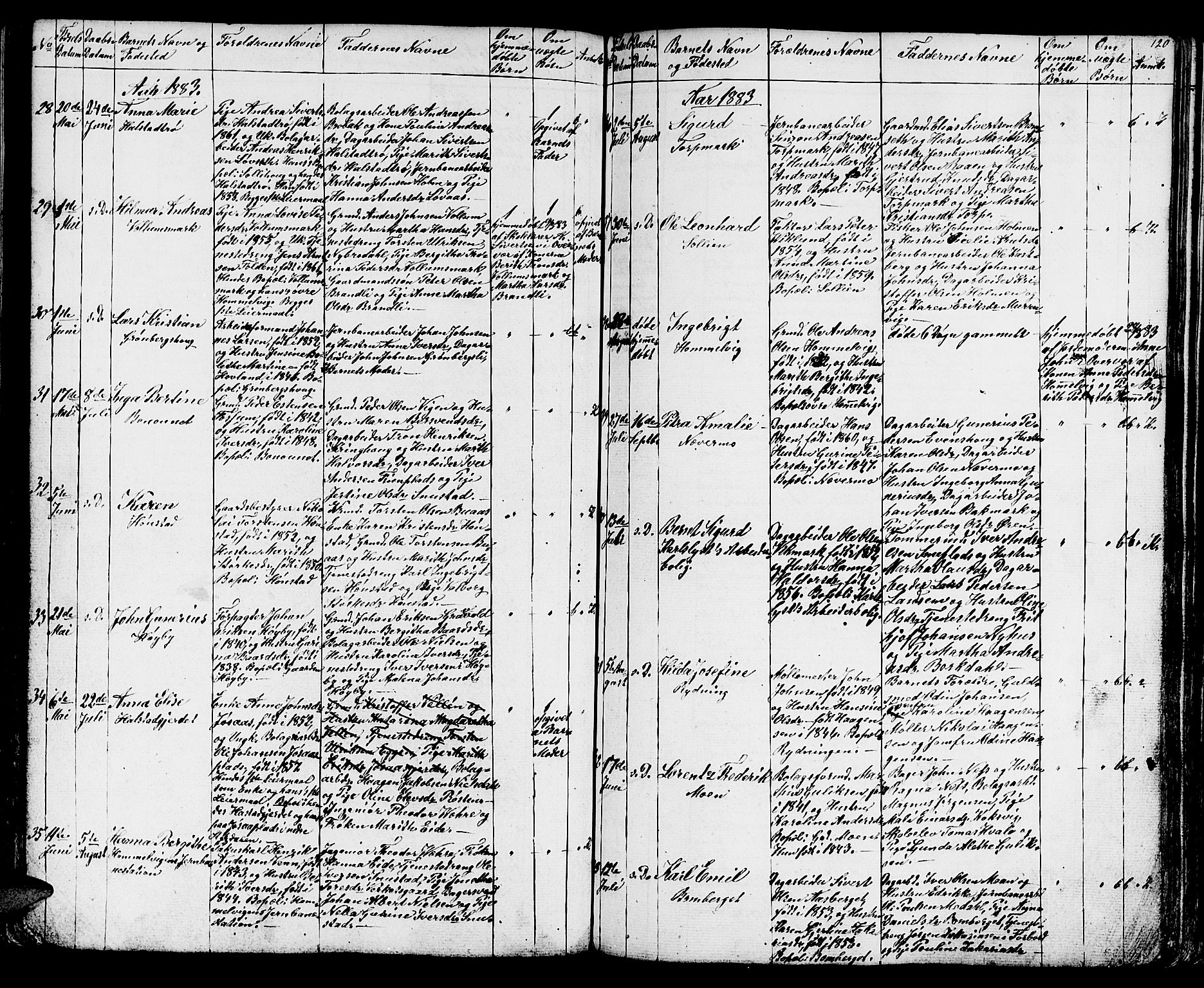 Ministerialprotokoller, klokkerbøker og fødselsregistre - Sør-Trøndelag, AV/SAT-A-1456/616/L0422: Klokkerbok nr. 616C05, 1850-1888, s. 120