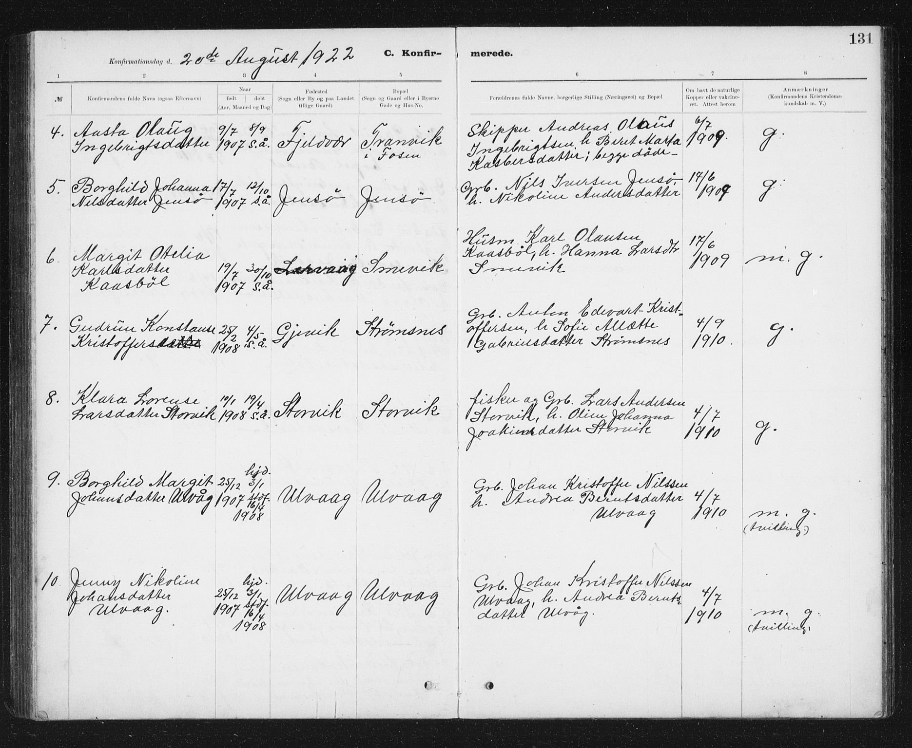 Ministerialprotokoller, klokkerbøker og fødselsregistre - Sør-Trøndelag, SAT/A-1456/637/L0563: Klokkerbok nr. 637C04, 1899-1940, s. 131