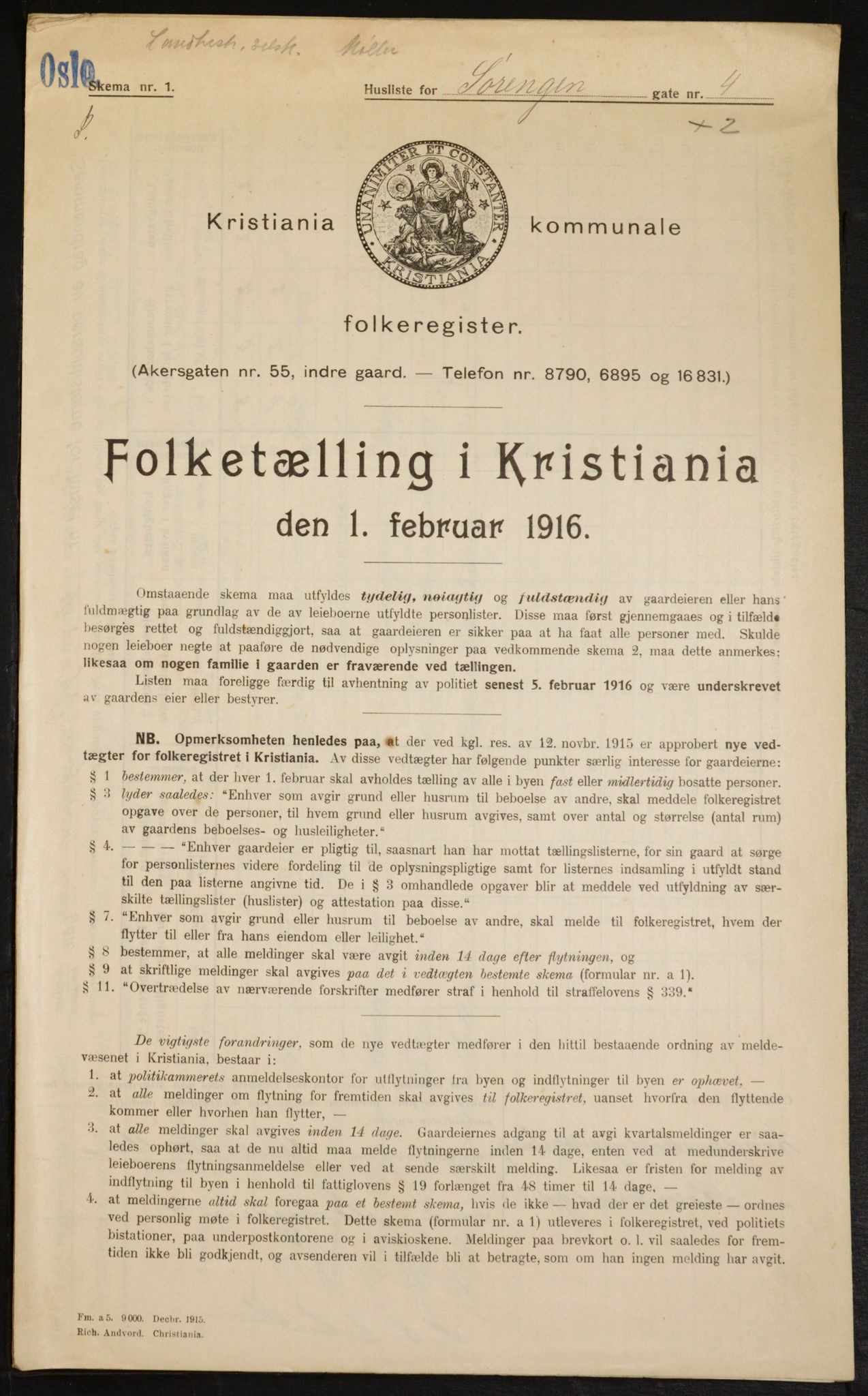OBA, Kommunal folketelling 1.2.1916 for Kristiania, 1916, s. 109391