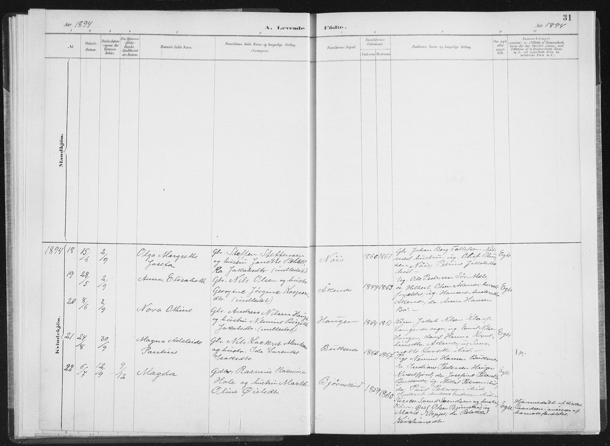 Ministerialprotokoller, klokkerbøker og fødselsregistre - Nordland, SAT/A-1459/898/L1422: Ministerialbok nr. 898A02, 1887-1908, s. 31