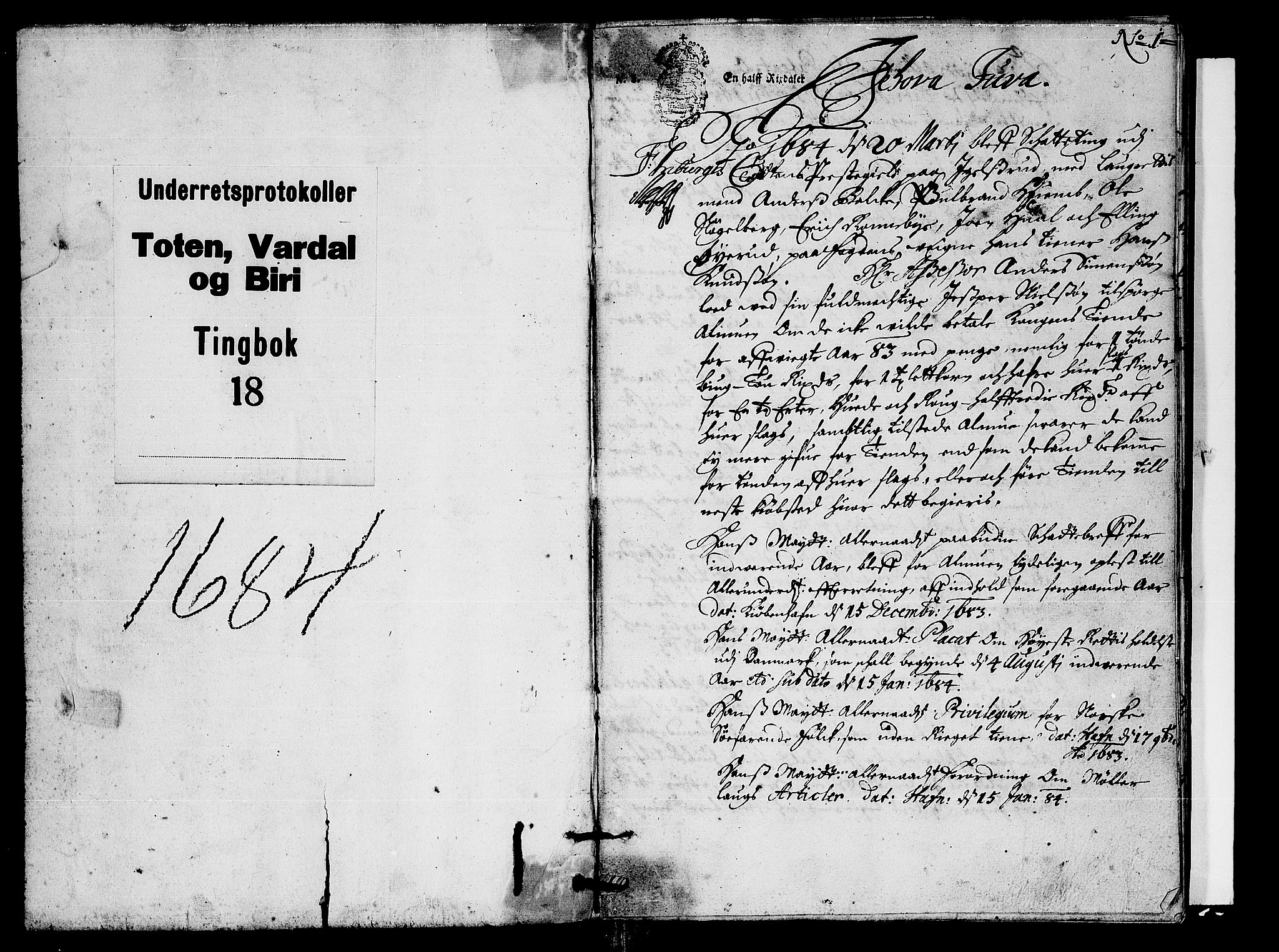 Toten tingrett, SAH/TING-006/G/Gb/Gba/L0018: Tingbok, 1684, s. 0b-1a